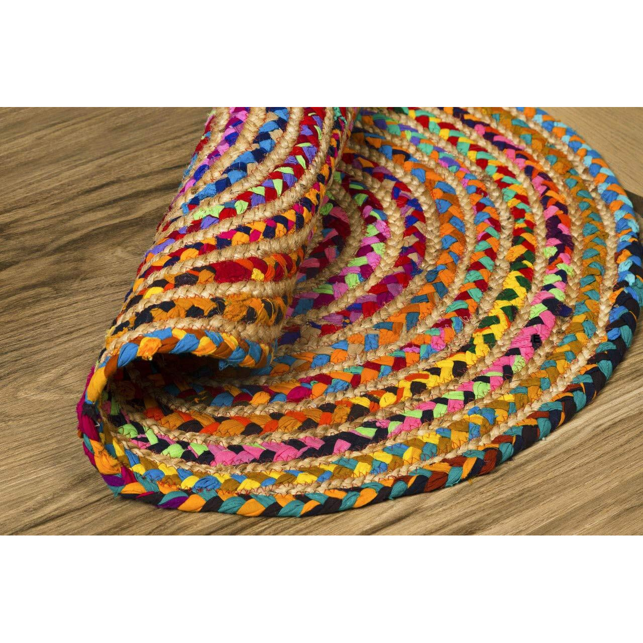 Fernish Decor 2 Pcs Jute Cotton Braided Reversible Rug for Living Room Bedroom Kitchen Entryway | Boho Stylish Multicolor Mat (60 CM Round- Pack of 2)