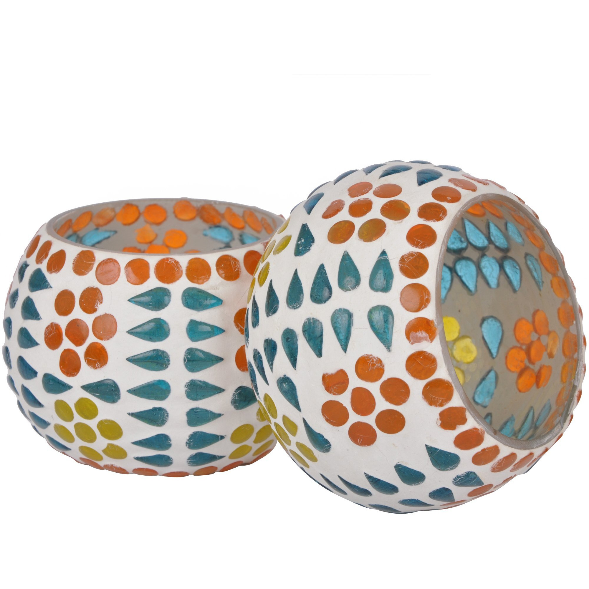 TIED RIBBONS Pack of 2 Turkish Mosaic Glass Votive Tealight Candle Holders for Table - Decorations Items for Home Decor Living Room Bedroom Office Gifting (Mosaic Glass)