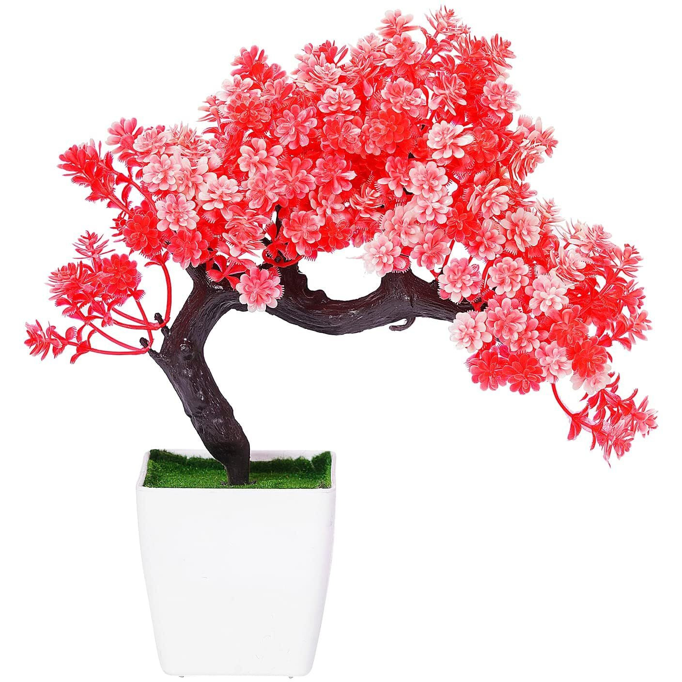Dekorly Artificial Colourful Wild Bonsai Plants for Home Decor | Artificial Plants Outdoor, Plastic Plants for Home Office Desk Bathroom Bedroom (Red)