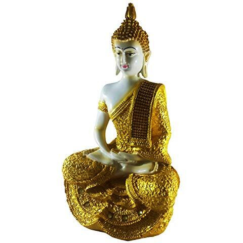 Sacred Blessings Polyresin Golden Sitting Buddha Statue Showpiece Idol for Home Decor (16 x 13 X 27) cm, 1 Piece
