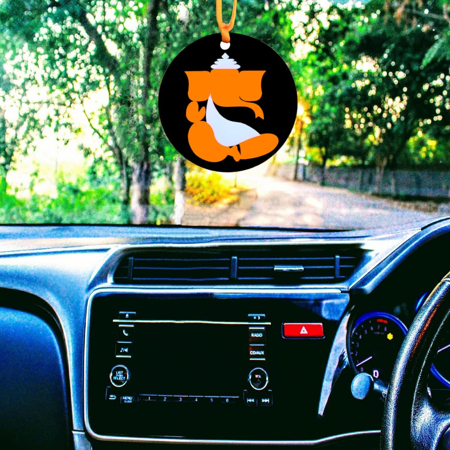 U & U UNIQUE UTILITIES Ganesh Ji Car Hanging Interior Decor Accessory (3 Inch, Orange), Acrylic