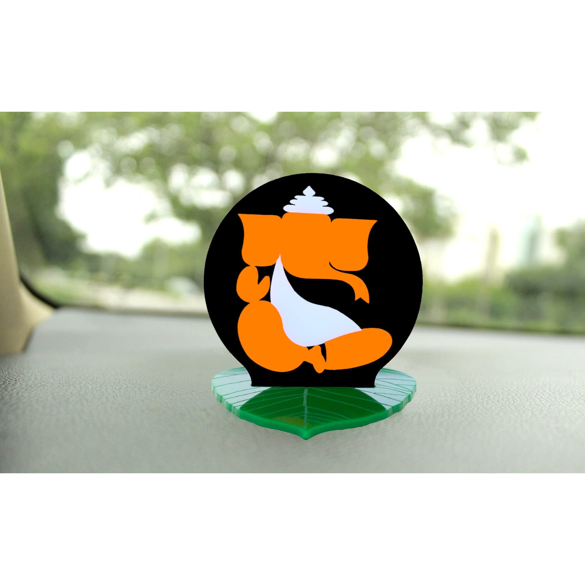 U & U UNIQUE UTILITIES Acrylic God Ganesh Car Dashboard Idol for Interior Decor Accessory (3 Inch, Orange)