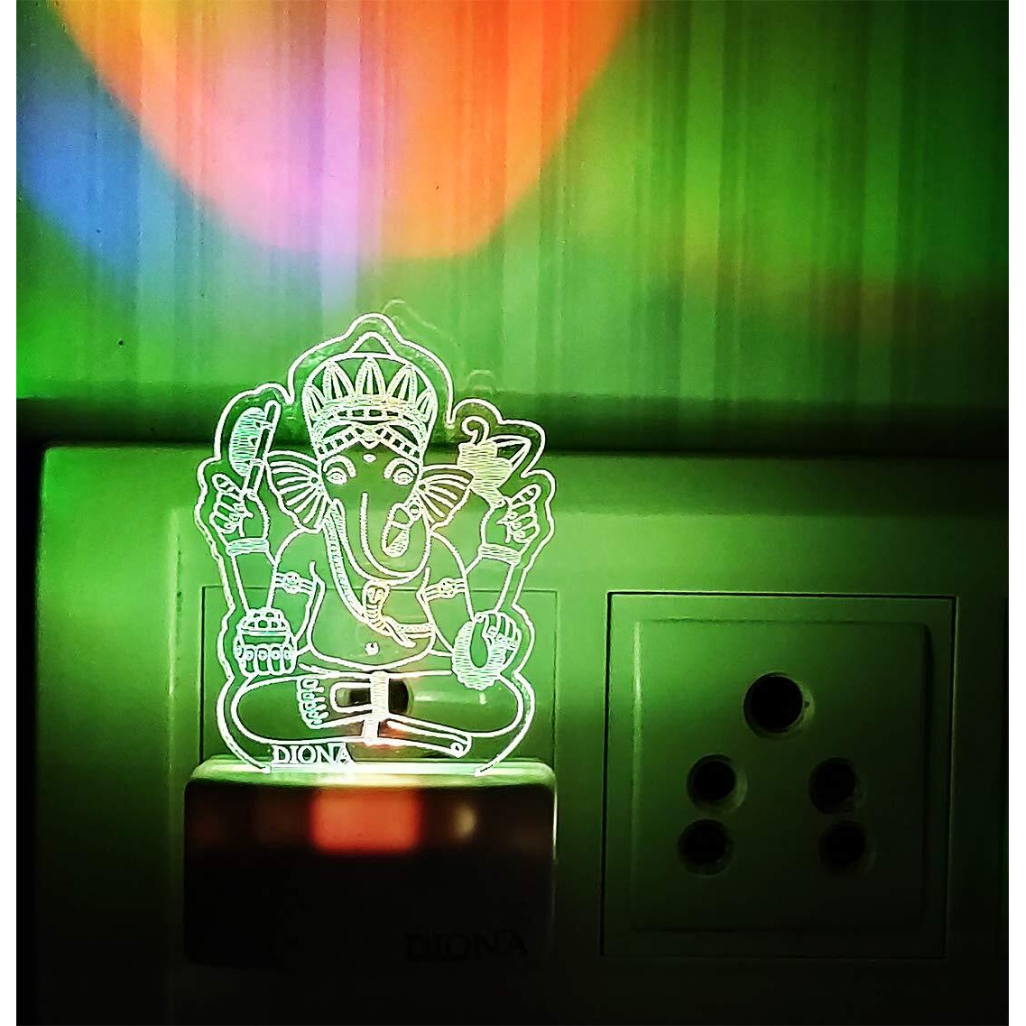DIONA Acrylic Shri Siddhivinayak Ganpati Led 3D Illusion Wall Night Lamp with Elegant Design for Home Decoration | Color Changing Lights For Pooja Room Mandir Shops Hotel (Multicolour, Pack of 1)