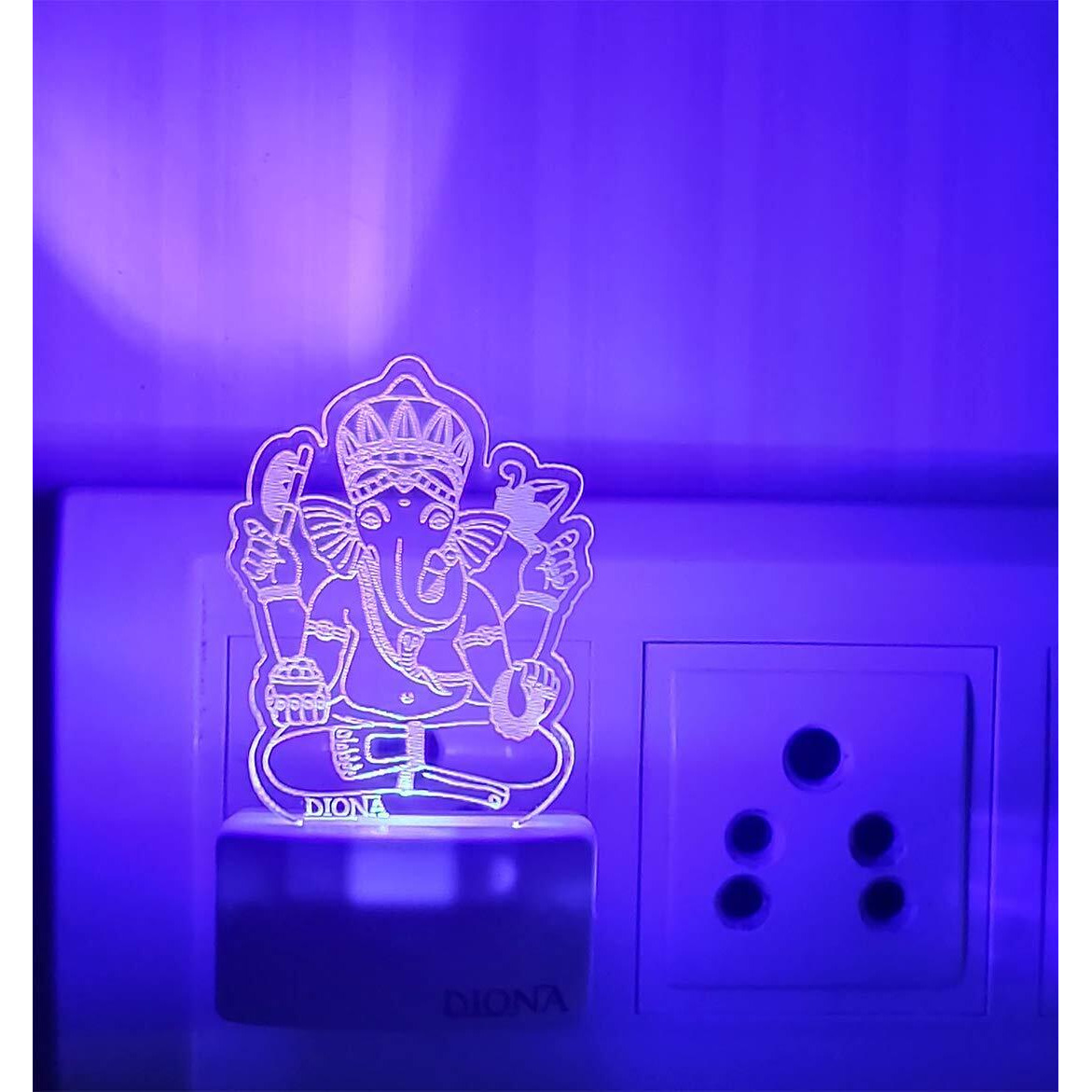 DIONA Acrylic Shri Siddhivinayak Ganpati Led 3D Illusion Wall Night Lamp with Elegant Design for Home Decoration | Color Changing Lights For Pooja Room Mandir Shops Hotel (Multicolour, Pack of 1)