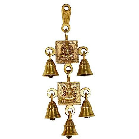 CRAFTHUT Lakshmi, Ganesh, Shubh & Labh Brass Beautiful Wall Hanging (9.5 x 4 inch, Gold)