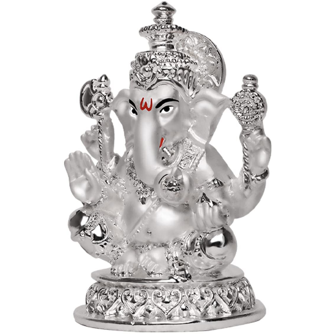 DIVINITI 999 Silver Plated Lord Ganesha Idol for Home Decor|Ganpati Statue for Tabletop, Office Desk, Temple|Religious Sculpture for Pooja, Worship, Gift (5.7 CM X 7 CM)