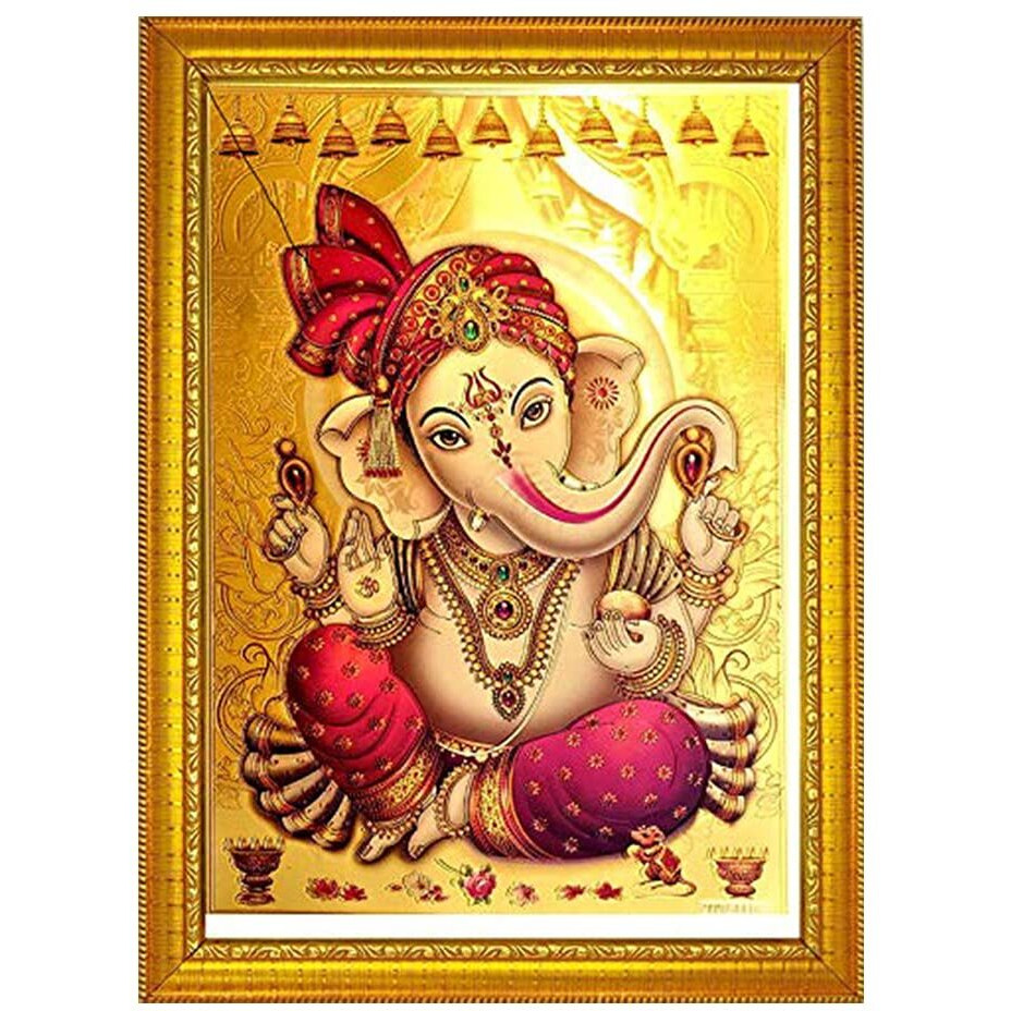 ADA Handicraft Ganesh Ji Photo Frame for Wall and Pooja/Poster for Pooja/Religious Framed... Rectangular, Wood, Ganeshjee 1