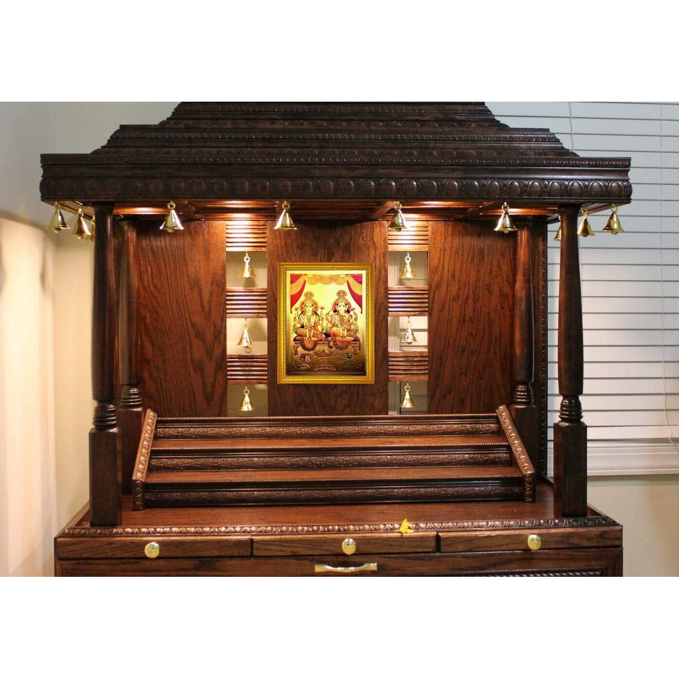ADA Handicraft Gold Aluminum Plated Wooden Lakshmi MATA and Ganesh Ji Photo Frame for Wall and Pooja/Poster for Religious Framed Painting for Worship (24 X 33) cm