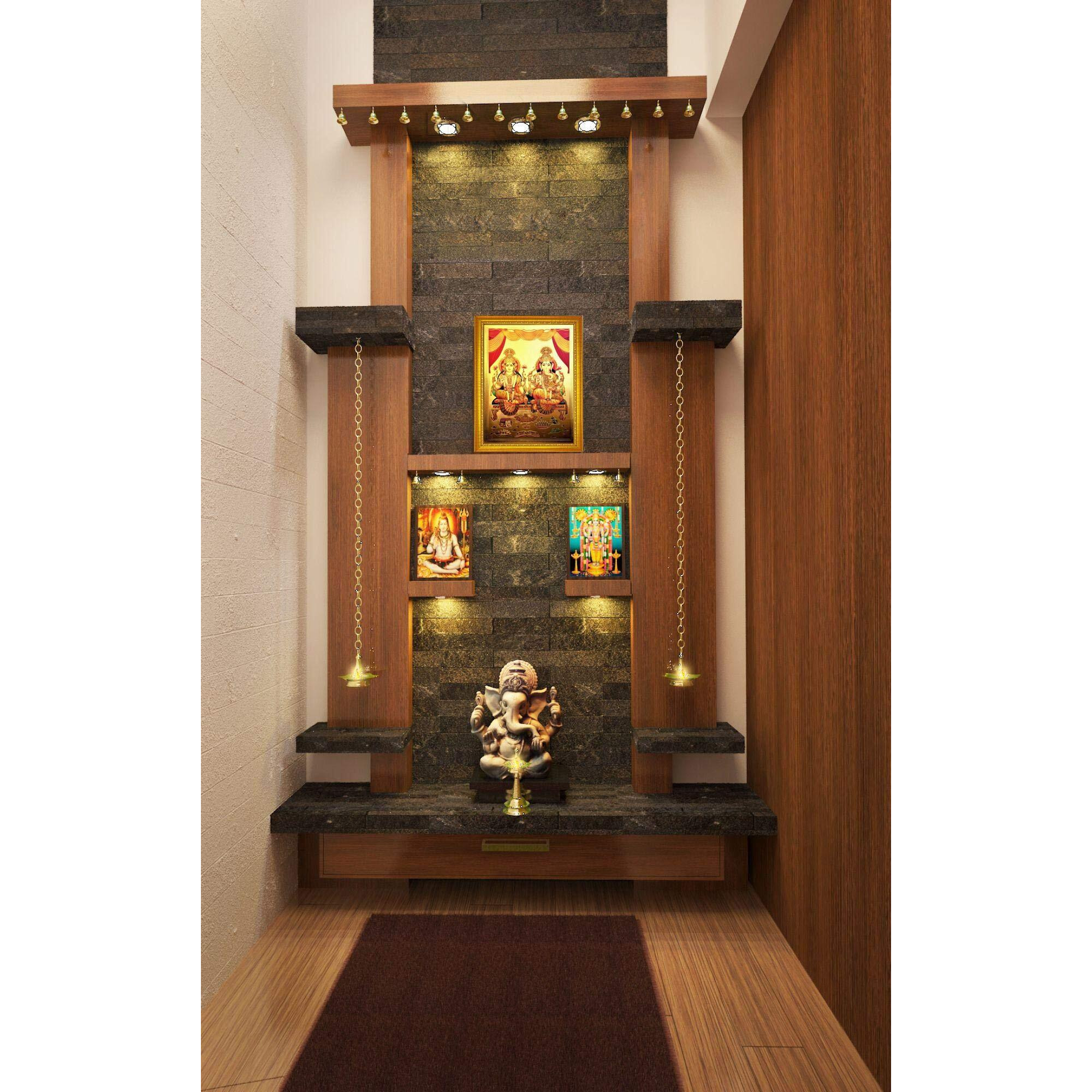 ADA Handicraft Gold Aluminum Plated Wooden Lakshmi MATA and Ganesh Ji Photo Frame for Wall and Pooja/Poster for Religious Framed Painting for Worship (24 X 33) cm