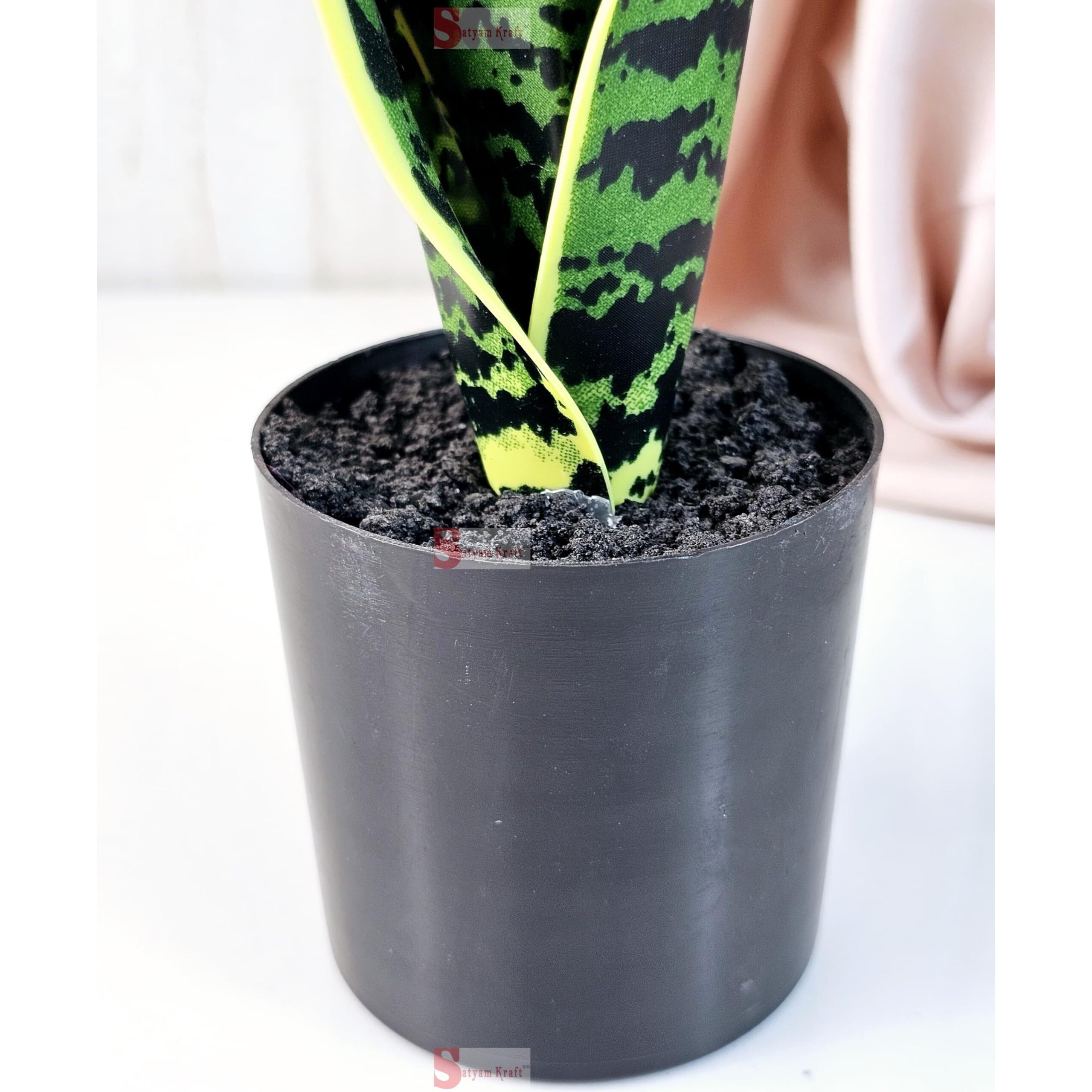 SATYAM KRAFT 1 Pc Artificial Snake Plant with Pot Display for Home Decor, Balcony, Garden, Welcome Decoration Item, Office, Sansevieria flower, Ganpati Decoration, Raksha Bandhan(with pot)(color 5)