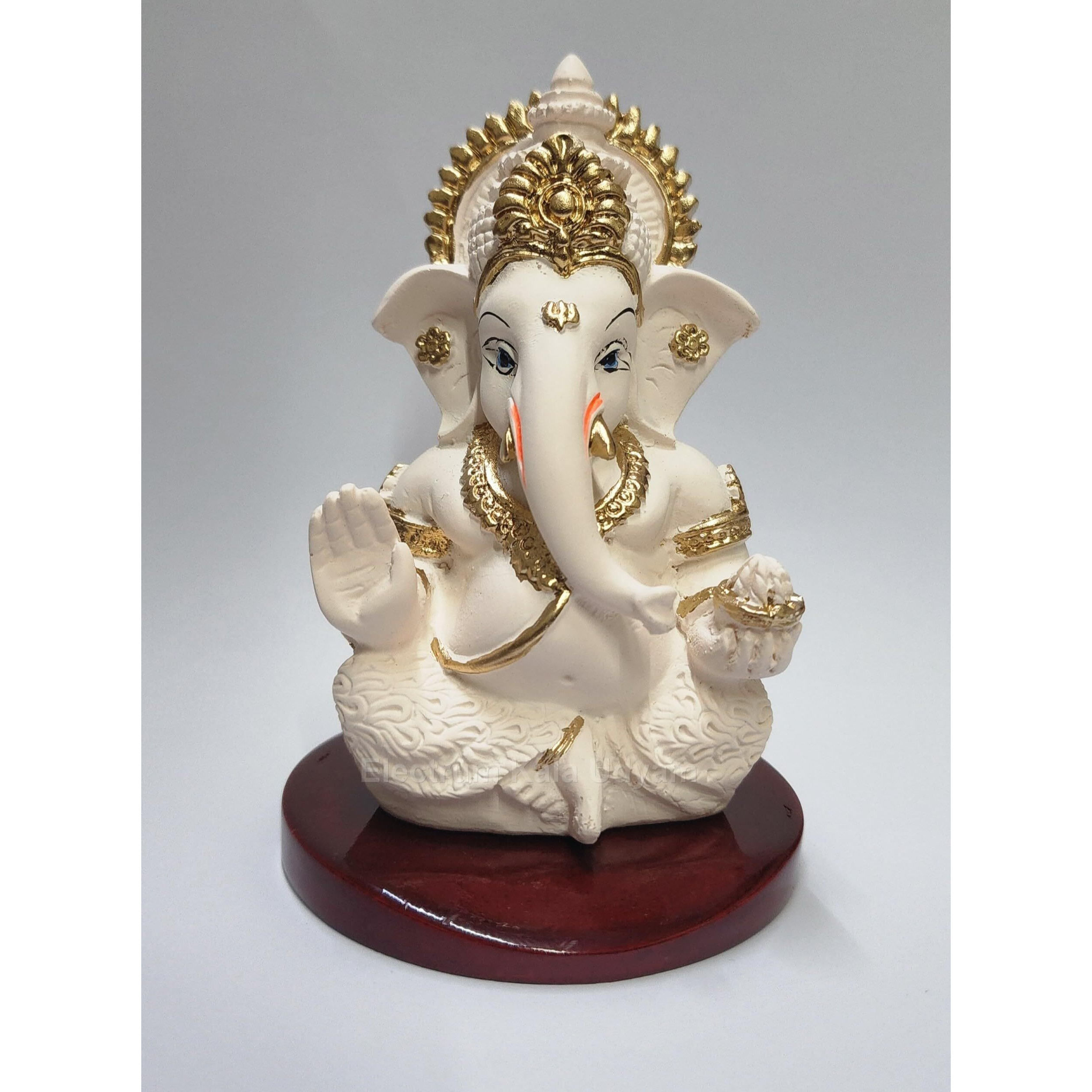 Electrum Kala Udyam Resin Ganesha/Ganpati With Base - Perfect For Car Dashboard, Office Desk, Shelves, And Home Decor - Ideal Housewarming Gift (Mukutpeachivorymdf 3.5)