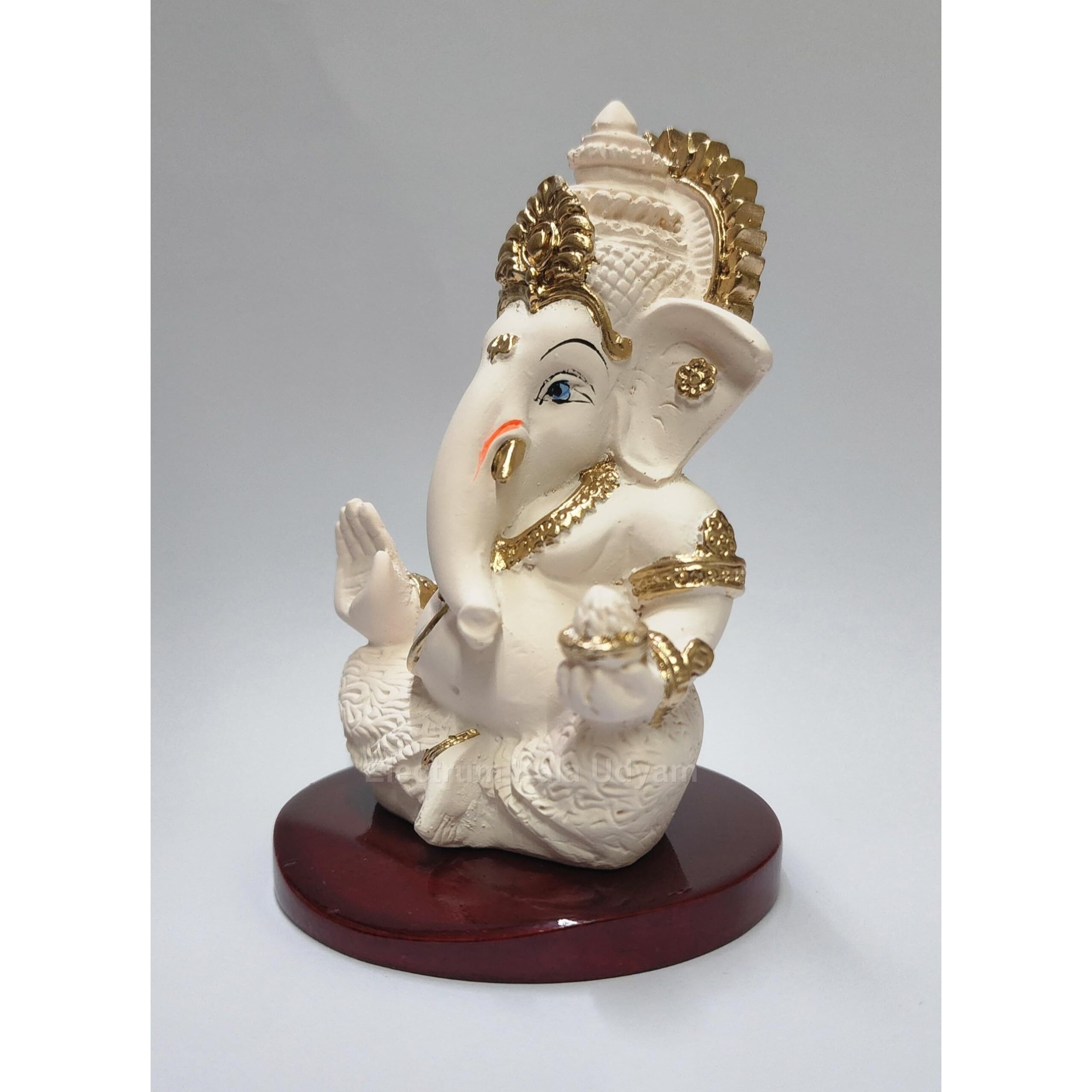Electrum Kala Udyam Resin Ganesha/Ganpati With Base - Perfect For Car Dashboard, Office Desk, Shelves, And Home Decor - Ideal Housewarming Gift (Mukutpeachivorymdf 3.5)