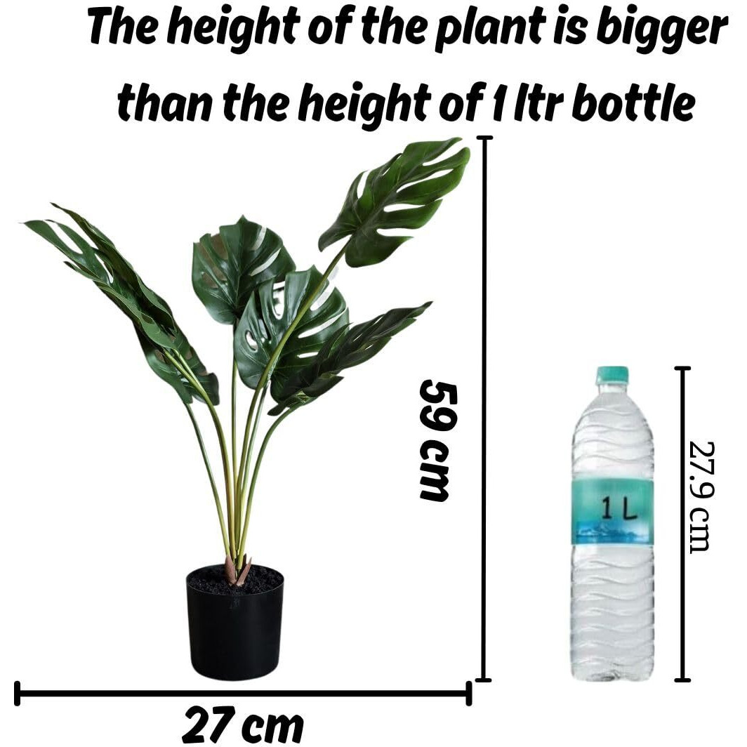 SATYAM KRAFT 1 Pc Artificial Monstera Plant with Vase Display for Home Decor,Balcony,Welcome Decoration Item,Realistic Look for Gifting,Ganpati Decoration Raksha Bandhan (with Vase)(Color 6)