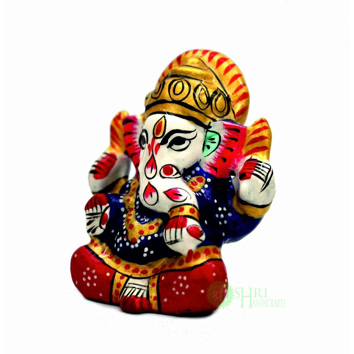 Shri Handicrafts Blessing Lord Ganesha with Metal Meenakari Painting Car Dashboard Idol Small Ganpati Statue for Puja Temple Office Gifts(3x4x5cm)