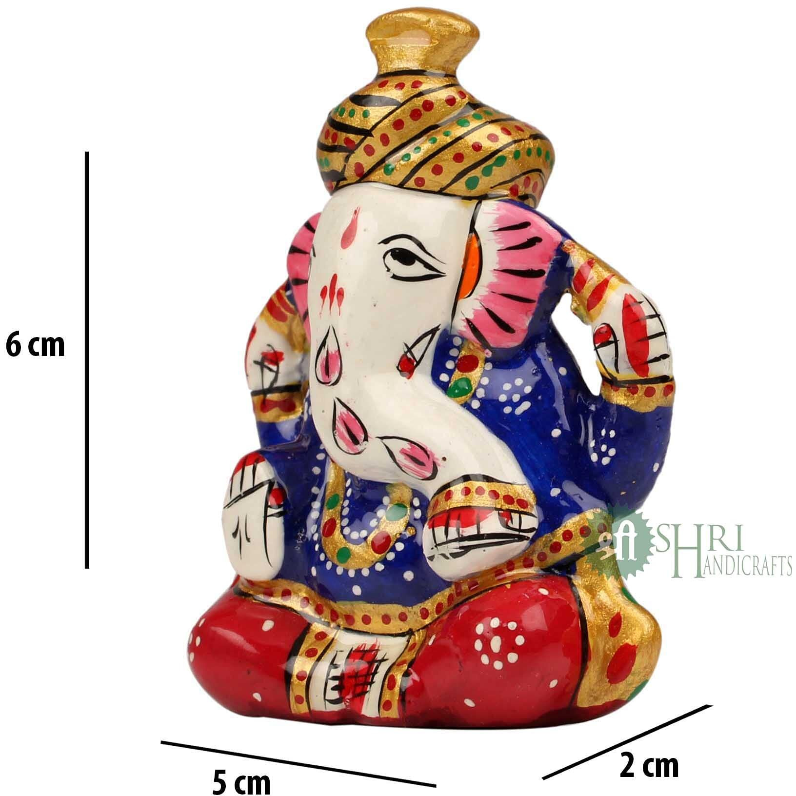 Shri Handicrafts Metal Meenakari Painting Lord Ganesha Car Dashboard Idol Small Ganpati Statue for Puja Temple Office Gifts(3x6x7cm)