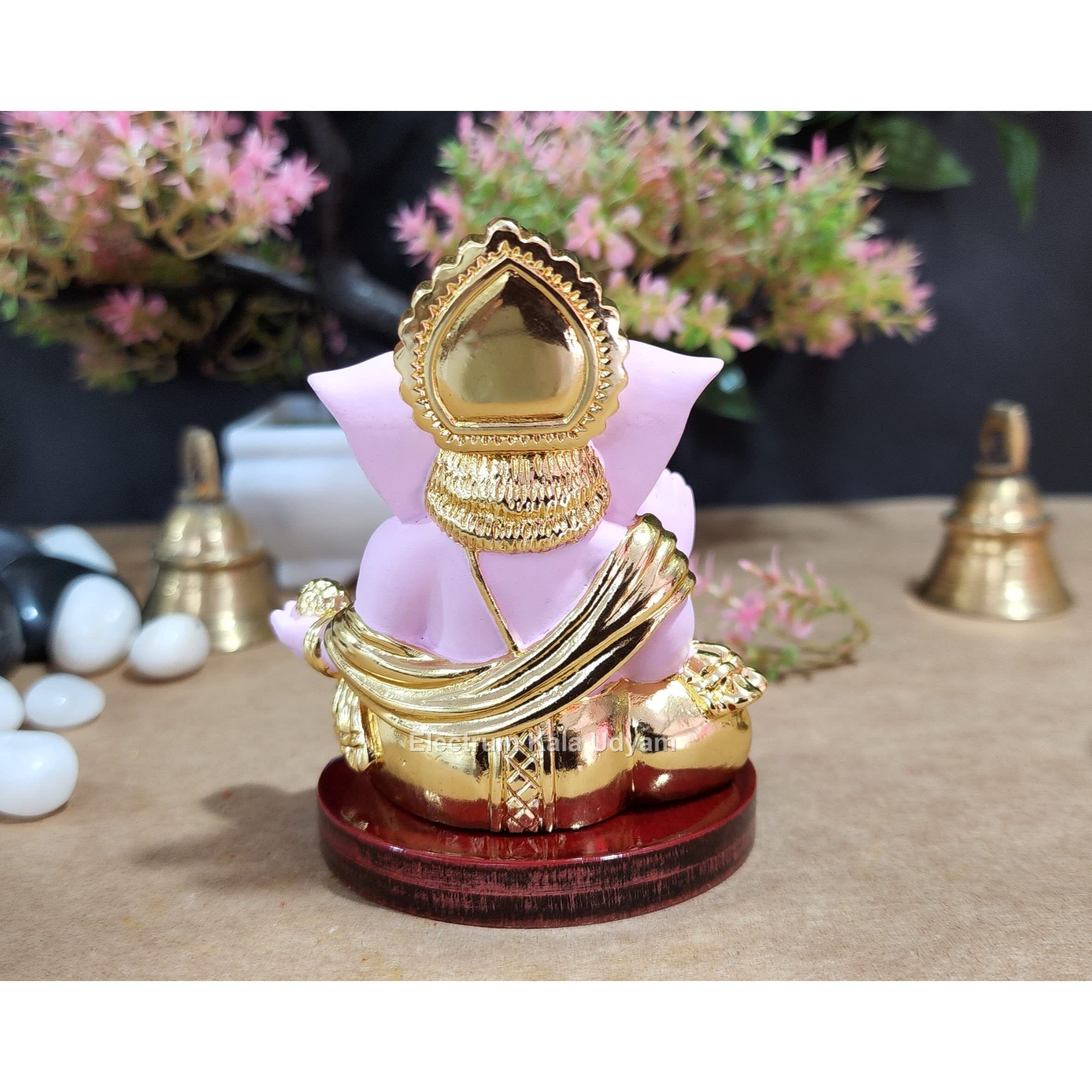 Electrum Kala Udyam Gaddi Ganesha/Ganpati with MDF Base for Car Dashboard, Home, and Office - Perfect for Housewarming, Return Gifts, and Festivals (MDFGADDIGOLDPINK)