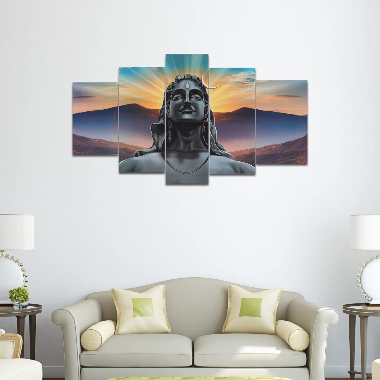 Perpetual Wall Painting for Living Room Set of 5 | Adiyogi Painting for Wall Decoration | 3D Wall Scenery for Living Room | Ganpati Decoration Items for Home | Adiyogi Painting (125x60 Cm) Multicolor Frames