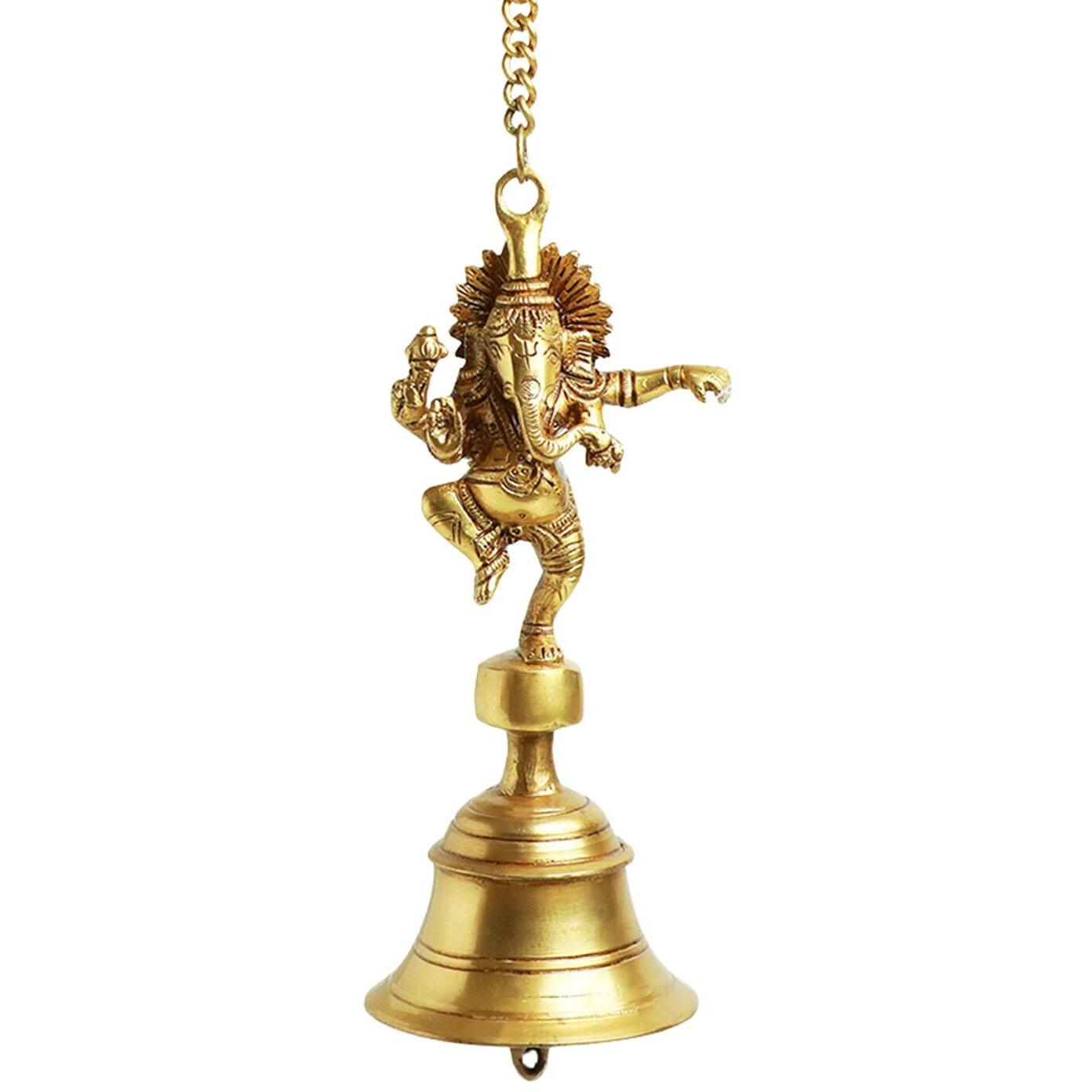 ExclusiveLane Dancing Ganpati Brass Decorative Hanging Bells for Home Decoration (Set of 1, Pure Brass, 3.4 x 3.4 x 9.3 Inch, 2.5 Kg) |Brass Bell Hanging Decorative Items Bell for Mandir Pooja Room