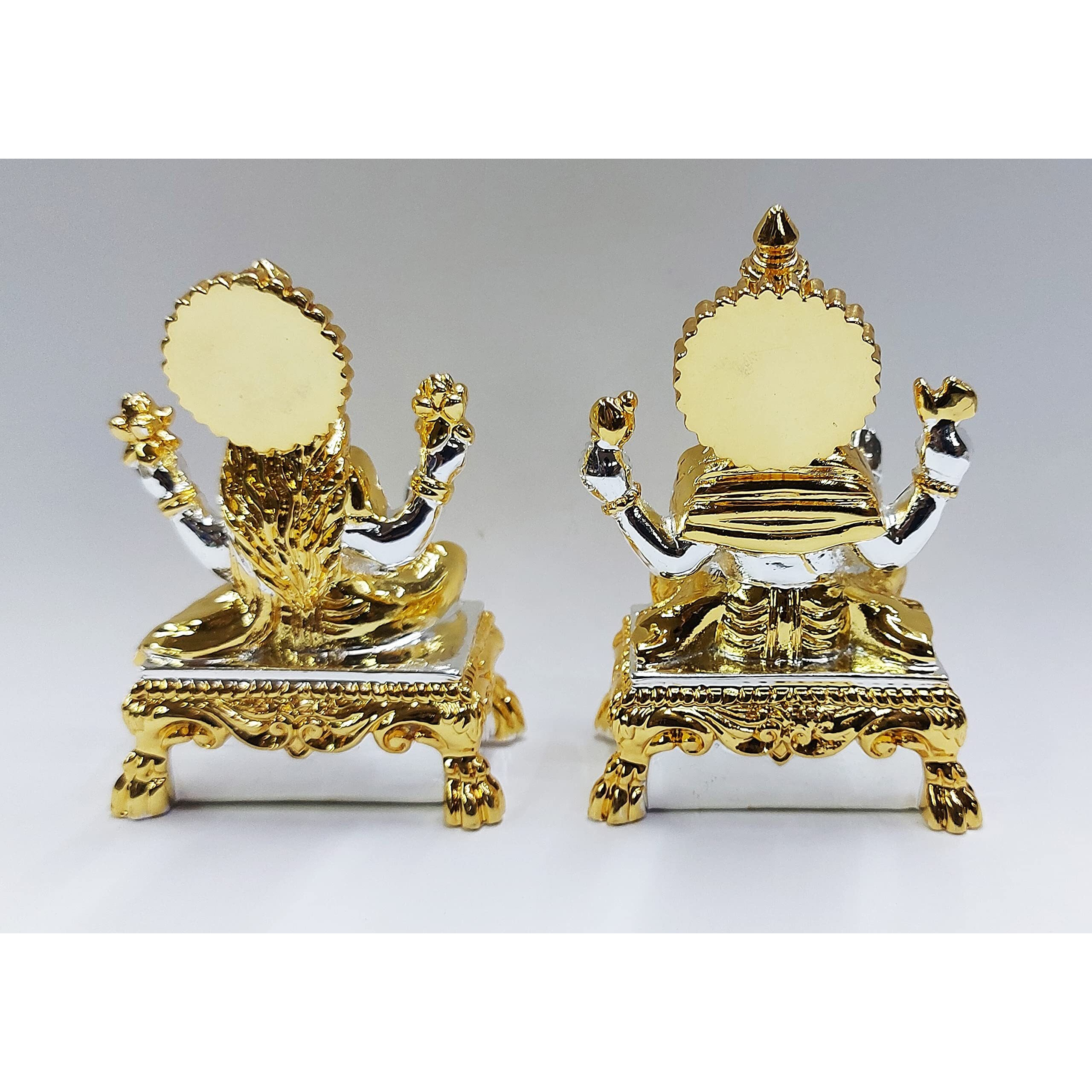 Gold Art India Gold and Silver Plated Laxmi Ganesha Pair Goddess Idol | Laxmi Devi Ganpati Ji |for Diwali Pooja Sculpture Statue Home, Gifting,Showpiece (2.75 inches Height) (Gold and Silver)