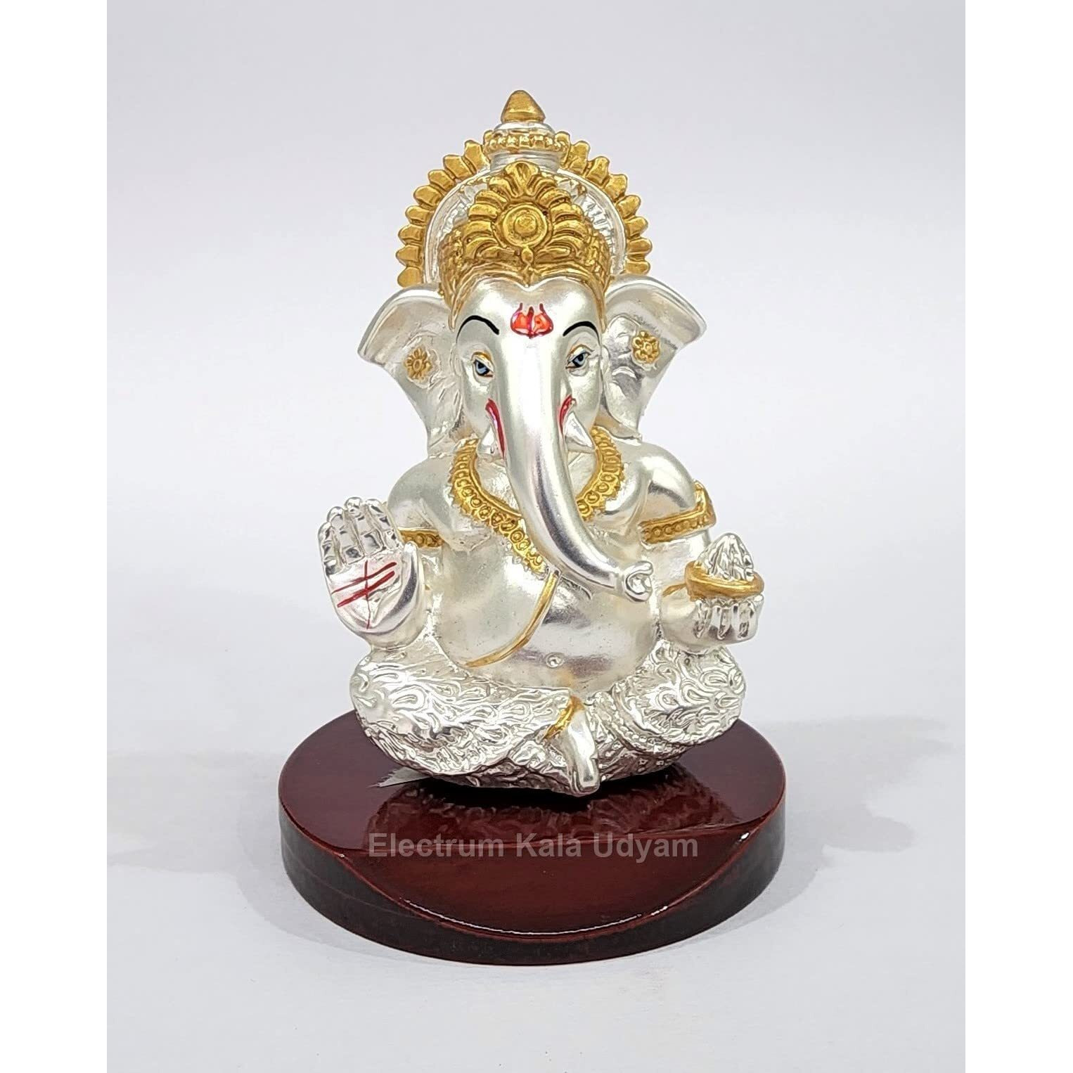 Electrum Kala udyam Four Hands Ganesha Statue for Car Dashboard|Silver Plated Statue of Ganpati for Peace and Prosperity| Idol for Pooja, Office and Home Decor and Gifts (MDMATSILMUKUT)