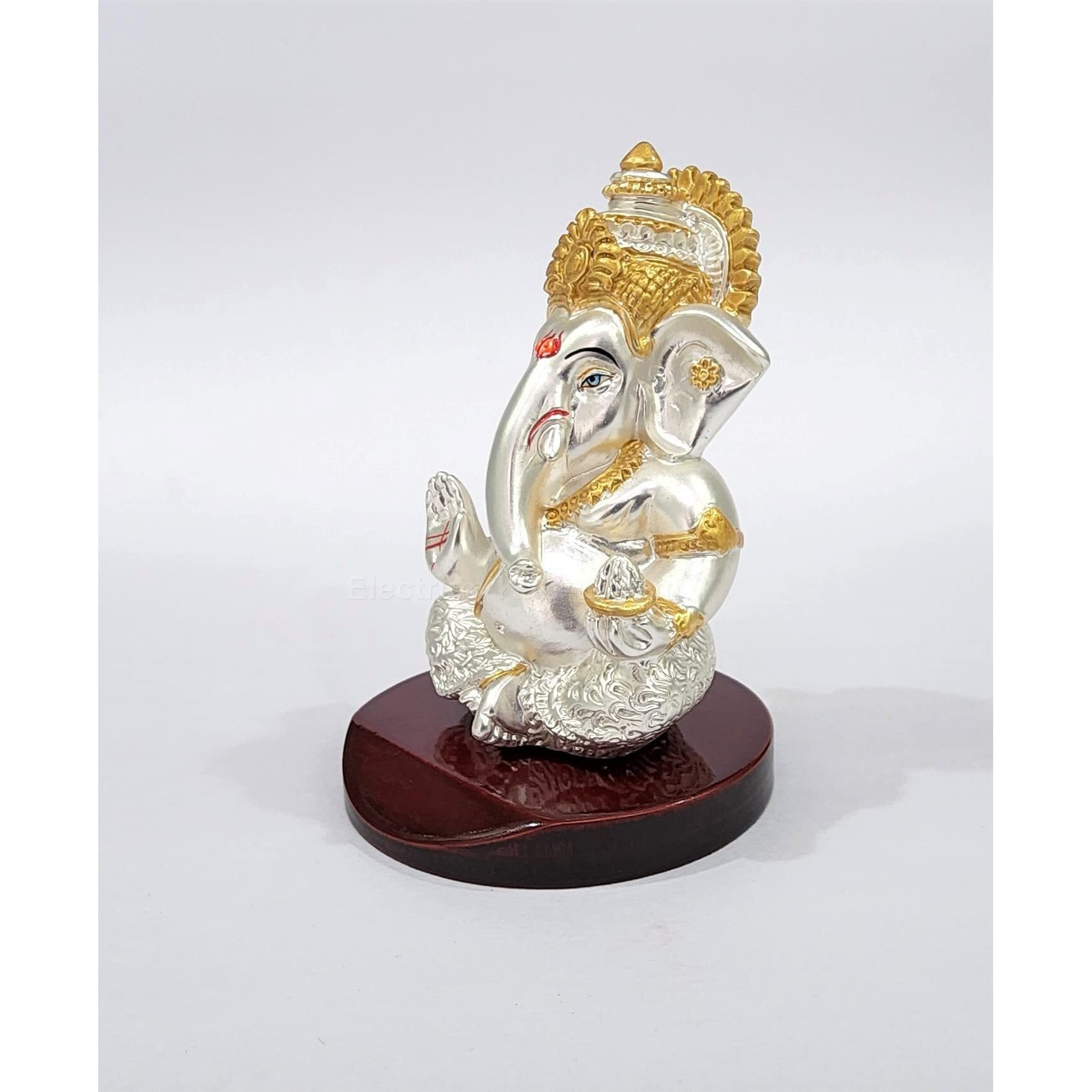 Electrum Kala udyam Four Hands Ganesha Statue for Car Dashboard|Silver Plated Statue of Ganpati for Peace and Prosperity| Idol for Pooja, Office and Home Decor and Gifts (MDMATSILMUKUT)
