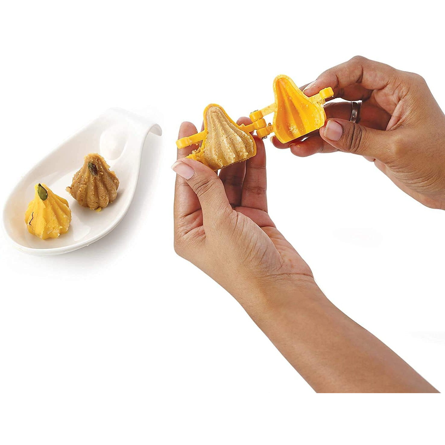 DS Modak Mould Set of 2 | Three Fold Plastic Modak Maker for Ganpati (Medium (2 Fold Modak Mould), Set of 2)
