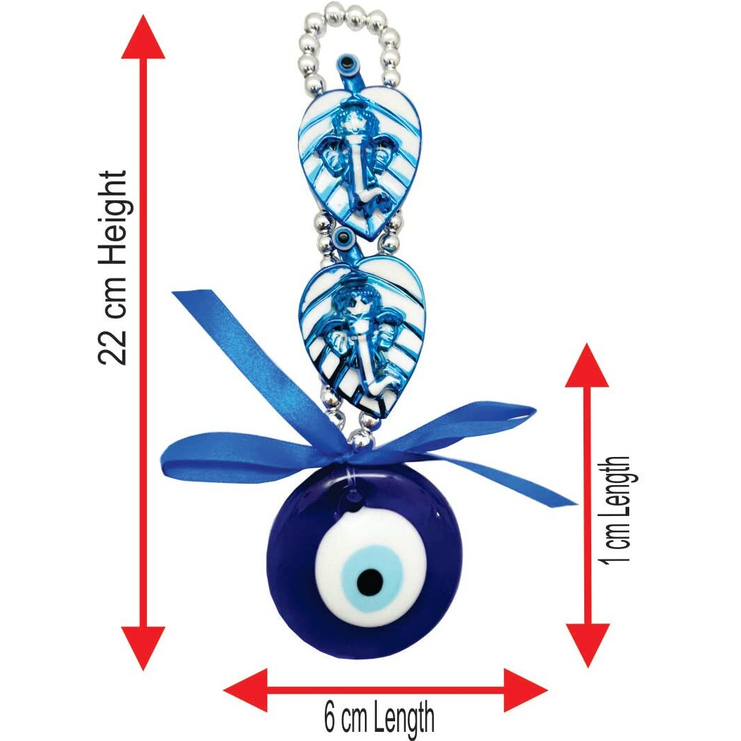Saubhagya Global Fengshui Set of 1 Blue 2 Leaf Ganpati Evil Eye Hanging for Car & Door/Office, Small Size, Height-22cm