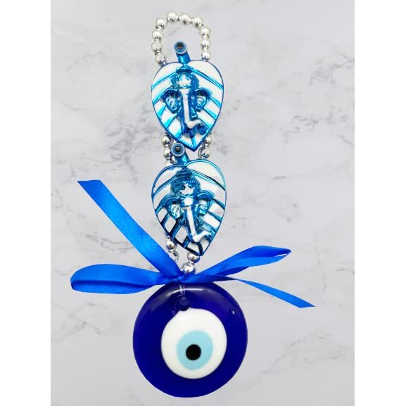 Saubhagya Global Fengshui Set of 1 Blue 2 Leaf Ganpati Evil Eye Hanging for Car & Door/Office, Small Size, Height-22cm