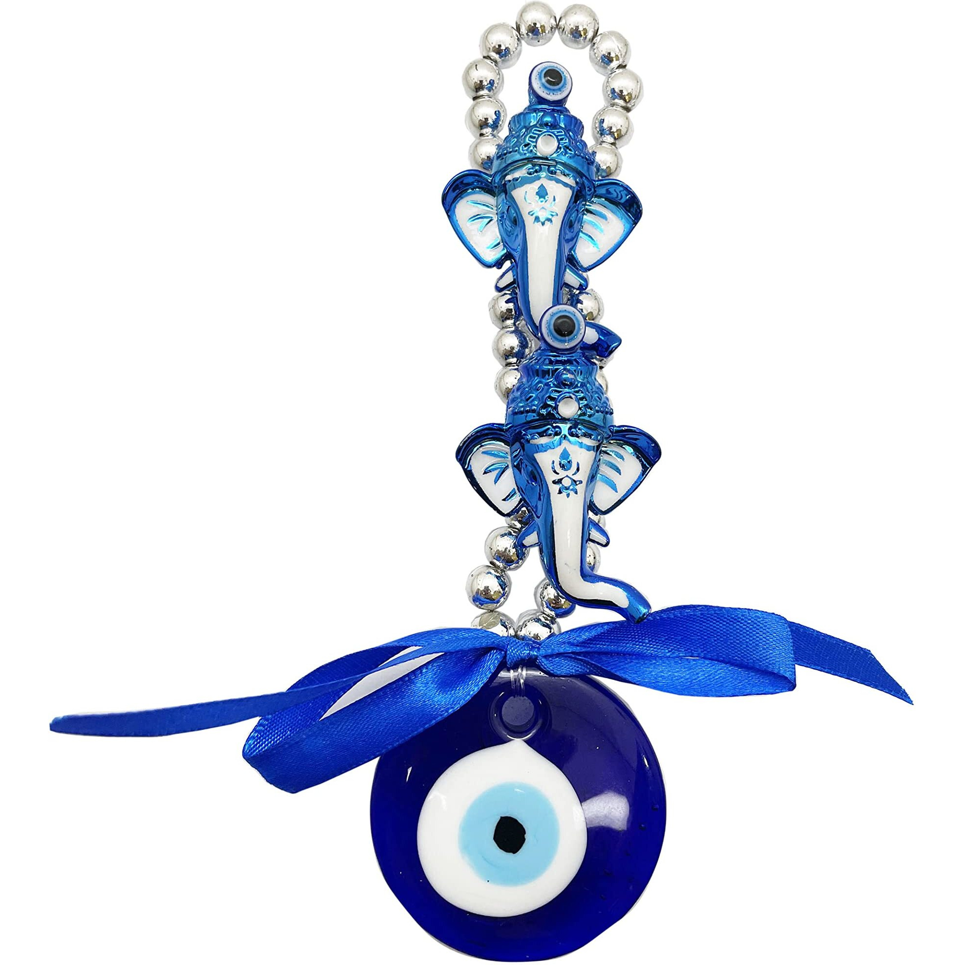 Saubhagya Global Fengshui Set of 1 Blue 2 Ganpati Evil Eye Hanging for Car & Door/Office, Small Size, Height-17cm
