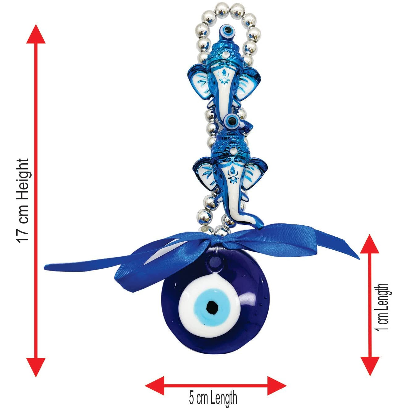 Saubhagya Global Fengshui Set of 1 Blue 2 Ganpati Evil Eye Hanging for Car & Door/Office, Small Size, Height-17cm