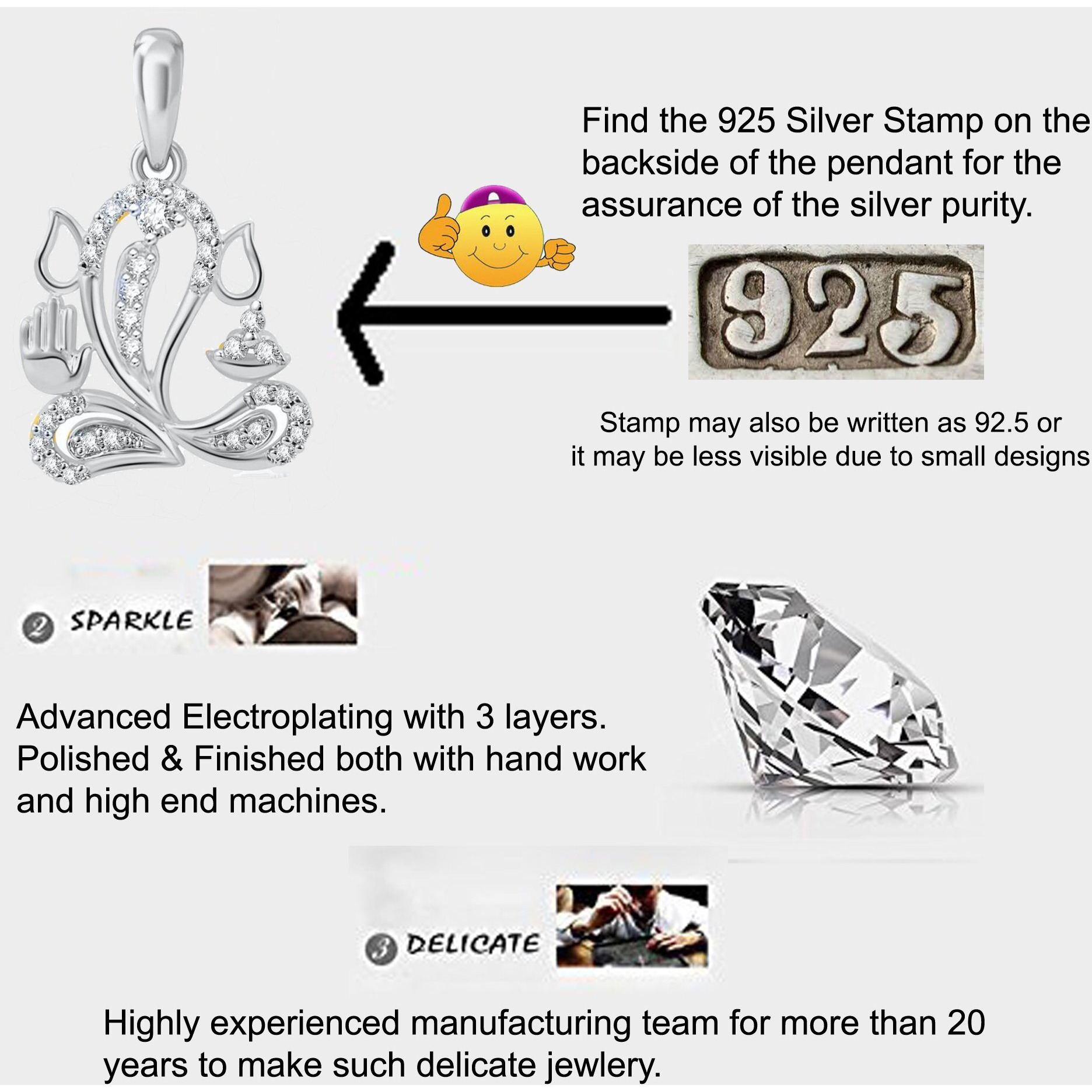 THE MARKETVILLA 925 Sterling Silver Ganesha Ganpati Locket CZ God Pendant For Man & Women Pendent