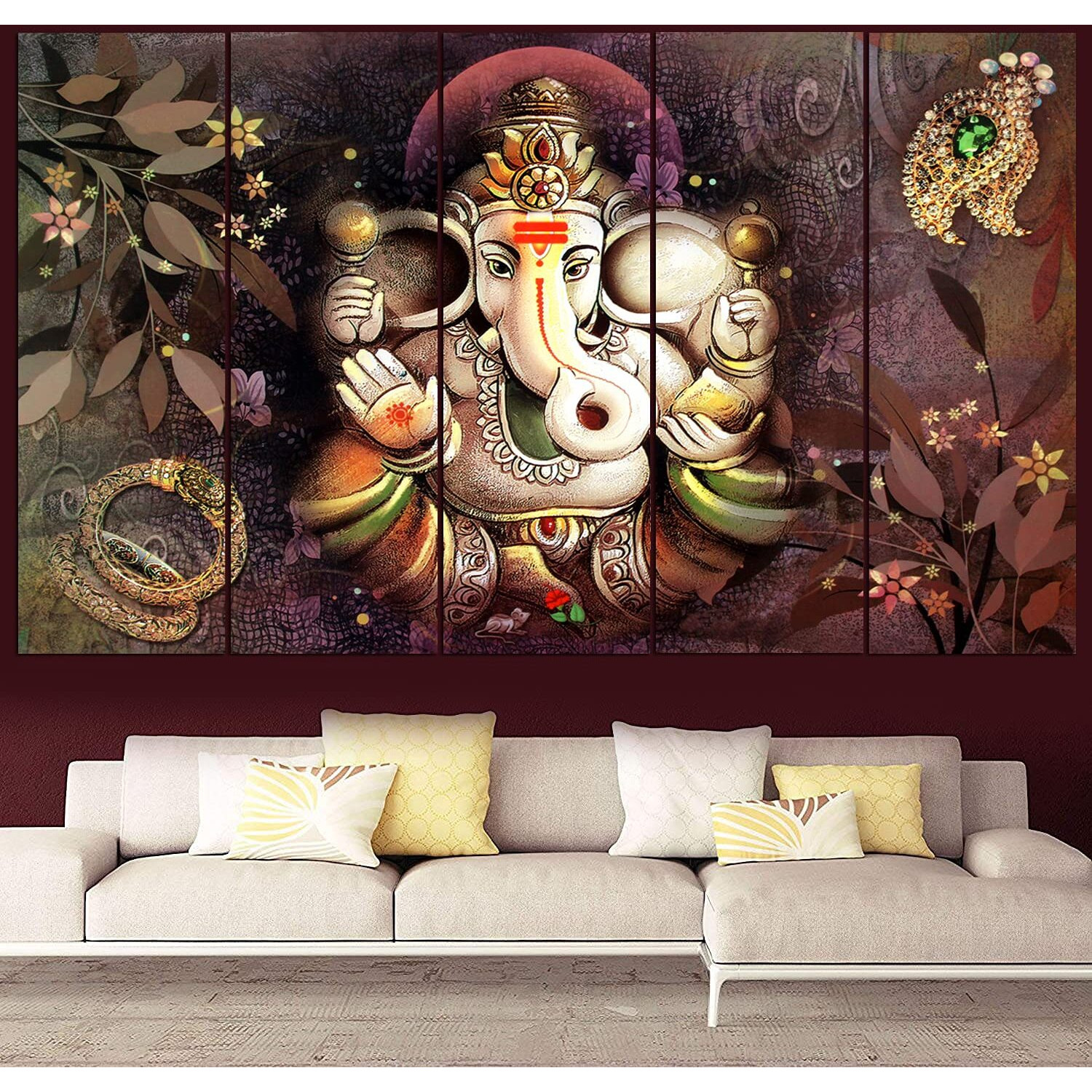Maxstone Big Size Ganpati Wall Painting (50 x 30 Inch, Vynl) for Living Room, Bedroom, Home, Office, Hotels Decor Moden Wall Art Panals - Digital Paintings