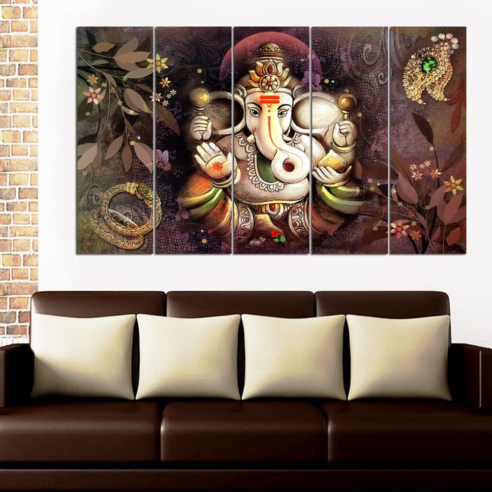 Maxstone Big Size Ganpati Wall Painting (50 x 30 Inch, Vynl) for Living Room, Bedroom, Home, Office, Hotels Decor Moden Wall Art Panals - Digital Paintings