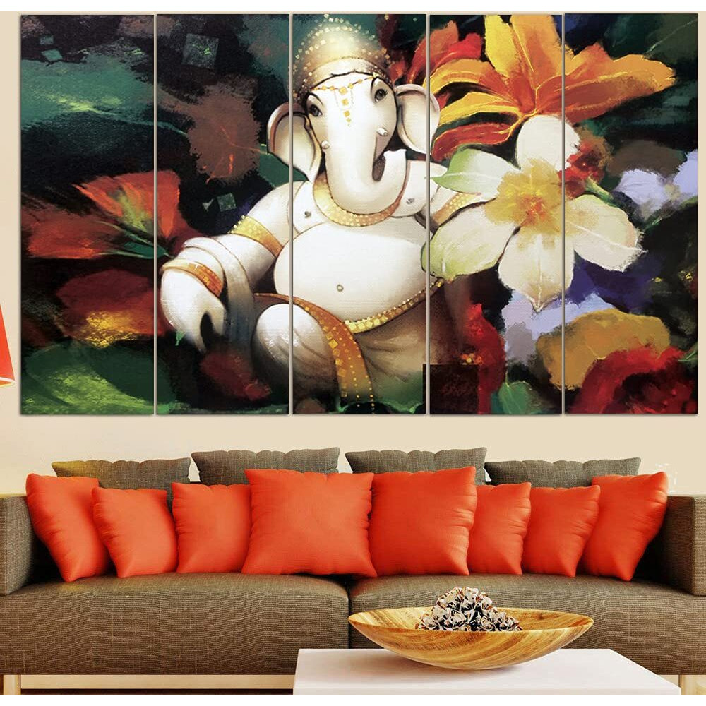Maxstone Big Size Multiple Frames Lord Ganpati Wall Art Painting (Multicolour, 50 x 30 Inches) Photo Frame for Living Room, Bedroom, Home, Office, Hotels, Drawing Room - Digital Paintings