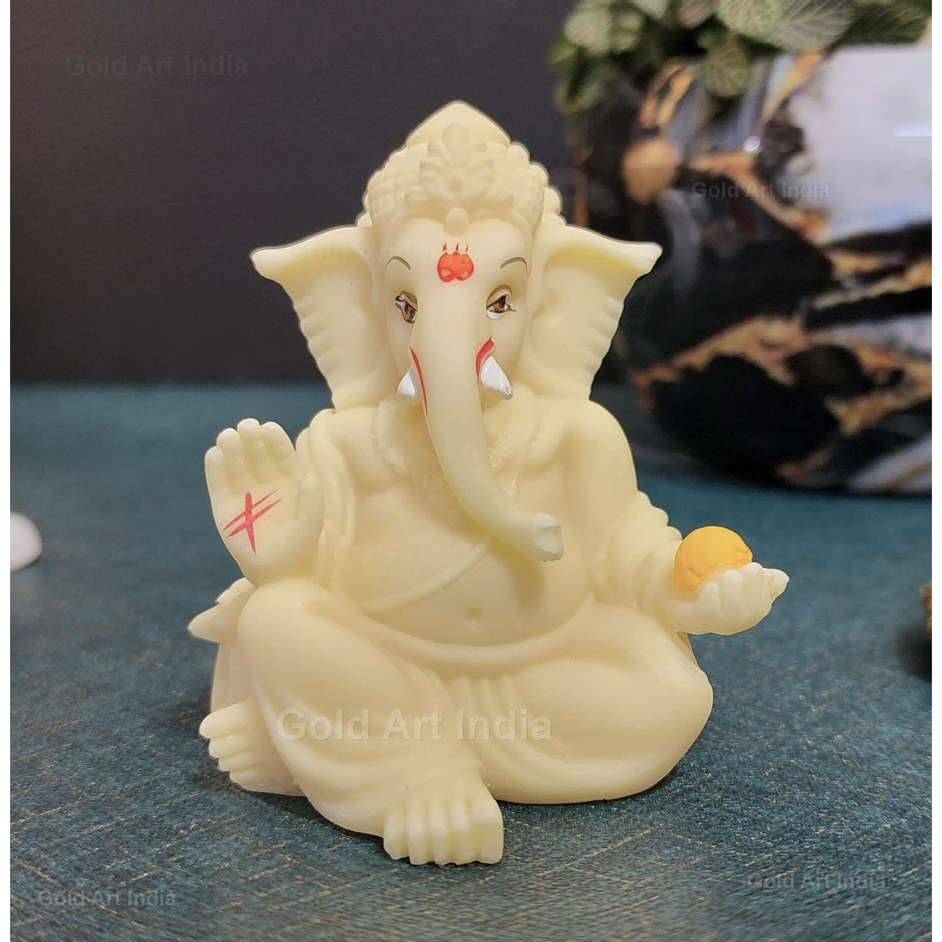 Gold Art India Gaddi Ganesha Premium polyresin Lord Ganesha for Car Dashboard Ganesha Ganpati Idol God of Success and Luck