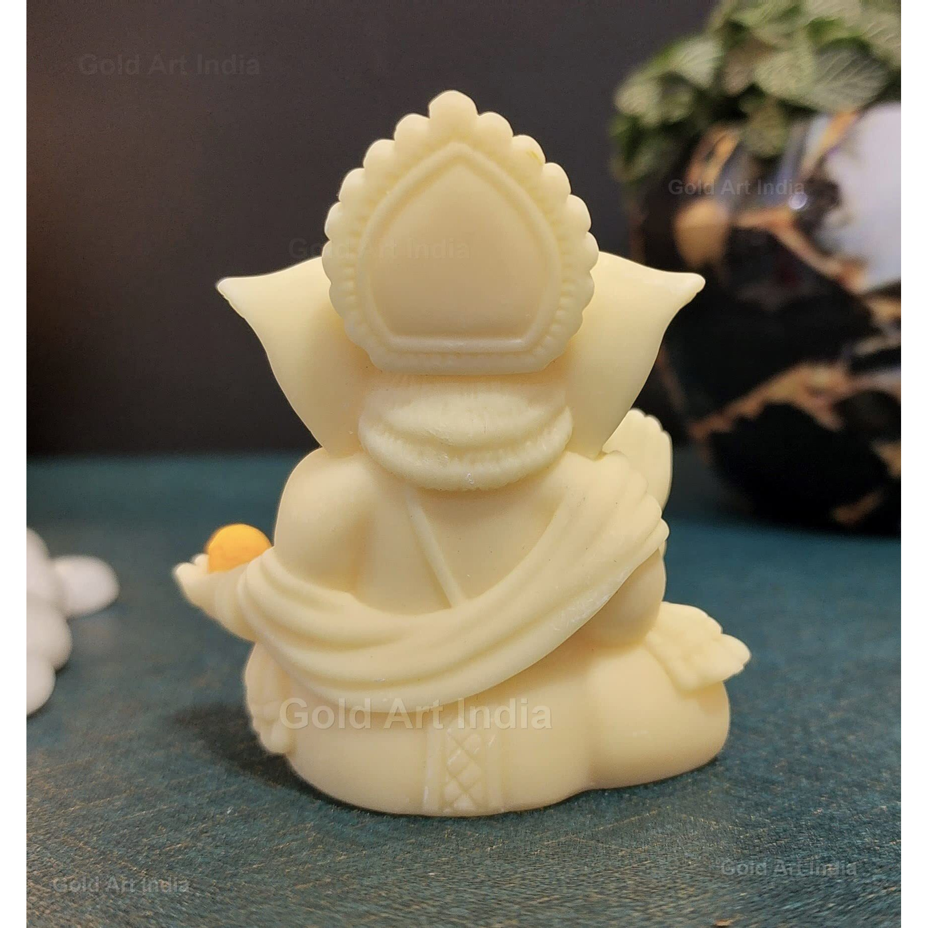 Gold Art India Gaddi Ganesha Premium polyresin Lord Ganesha for Car Dashboard Ganesha Ganpati Idol God of Success and Luck