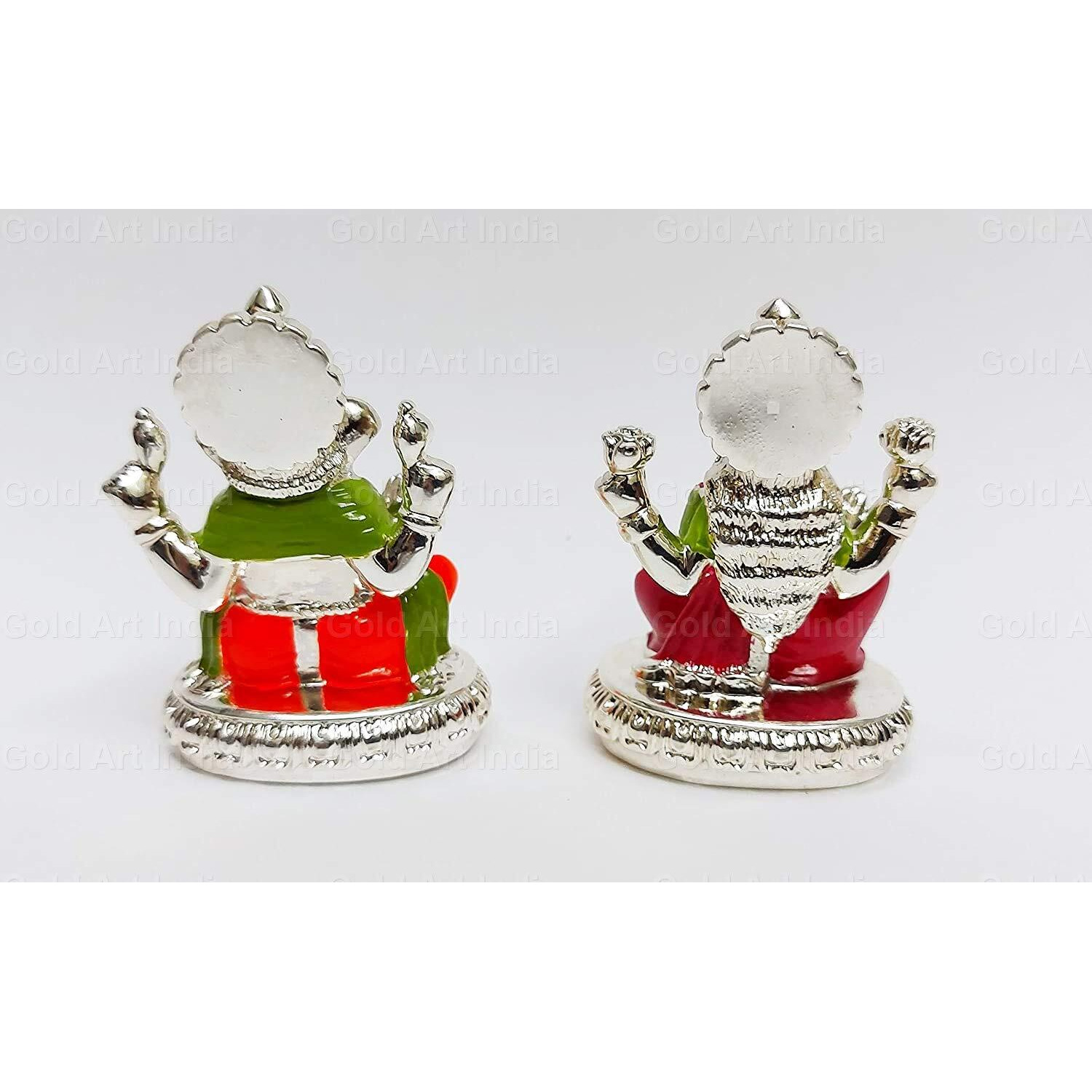 Gold Art India Gold and Silver Plated Laxmi Ganesha Pair Goddess Idol | Laxmi Devi Ganpati ji |for Diwali Pooja Sculpture Statue Home, Gifting,Showpiece (2.75 inches Height)(Silver and Enamel)