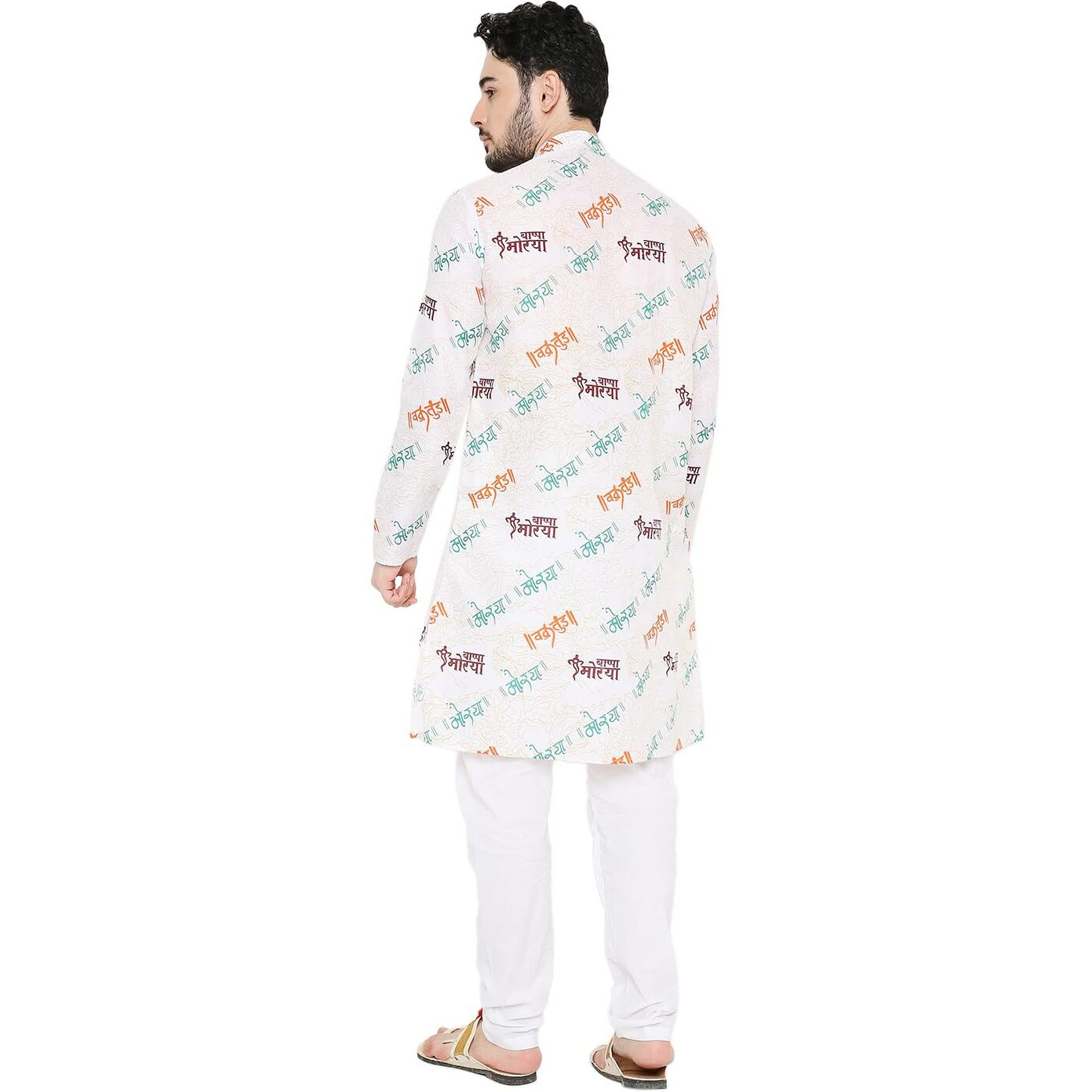 Maharaja Magic Cotton All Over Ganpati Bappa Morya Print Kurta in White for Men [MSKurta202-46]