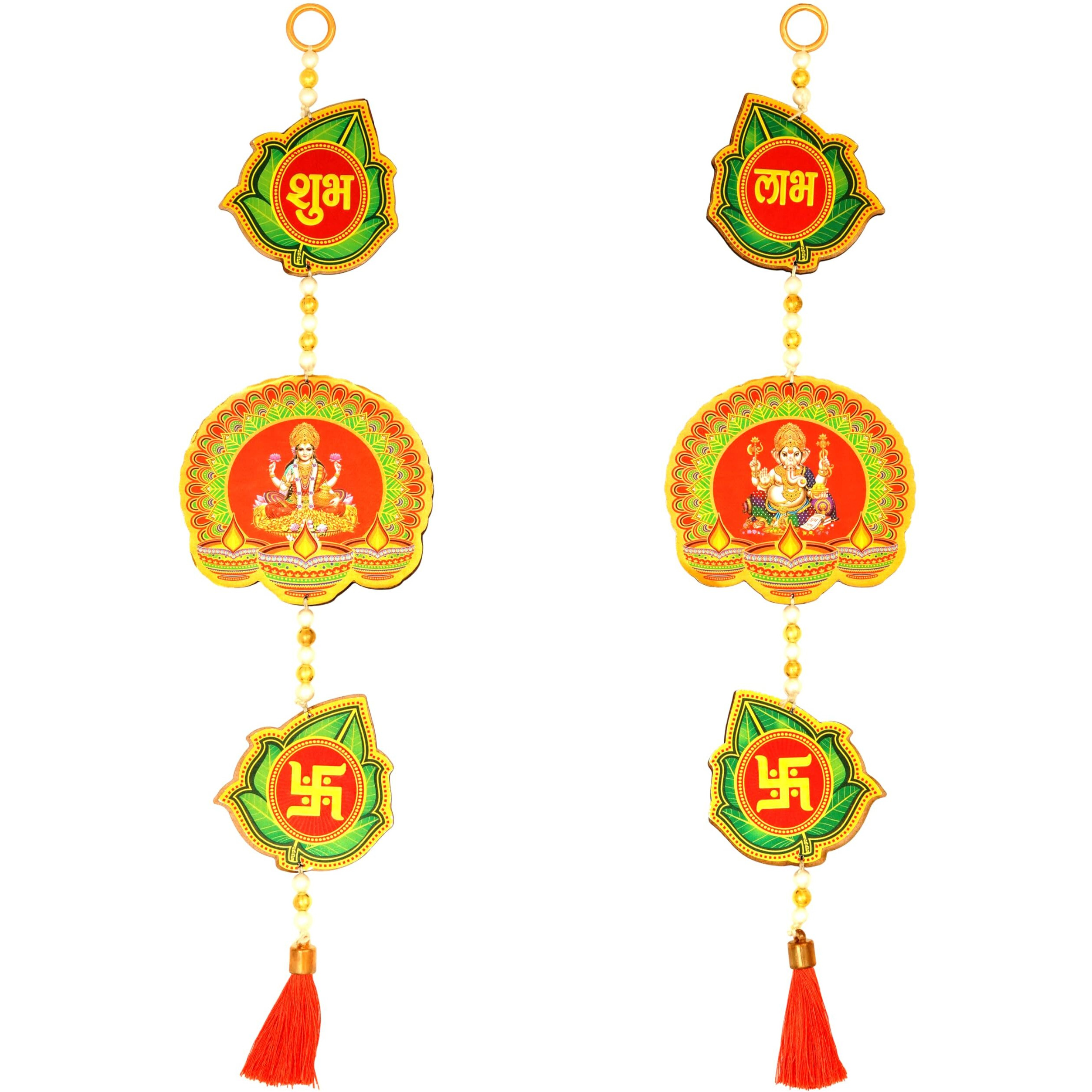 PD Craftozone Handmade shubh labh ganpati maa laxmi swastik Hanging for Home Decor | Festive Spiritual Hanging for Diwali Decor, Wedding Decor and All Festival Decor (Pan Shape)