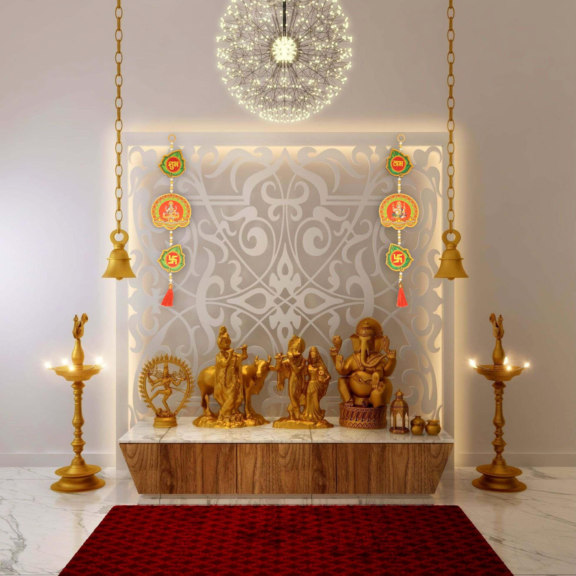 PD Craftozone Handmade shubh labh ganpati maa laxmi swastik Hanging for Home Decor | Festive Spiritual Hanging for Diwali Decor, Wedding Decor and All Festival Decor (Pan Shape)