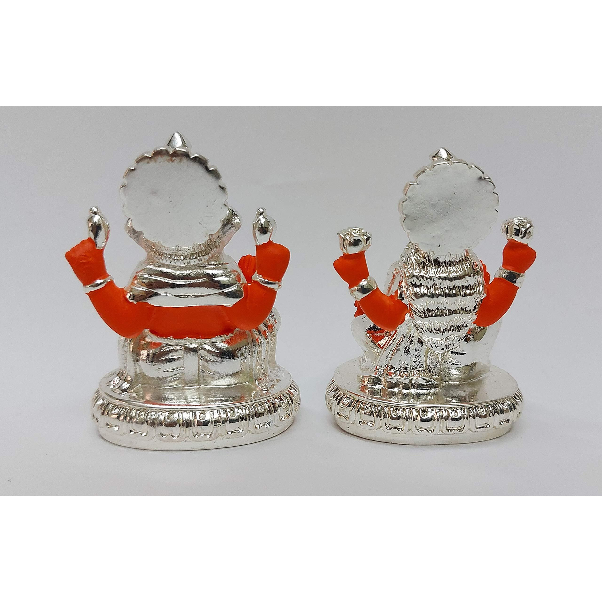 Gold Art India Gold Plated New Chakra Laxmi Ganesha Pair Goddess Idol | Laxmi Devi Ganpati Ji |for Diwali Pooja Sculpture Statue Home, Gifting,Showpiece (2.75 inches Height)(Silver Orange)