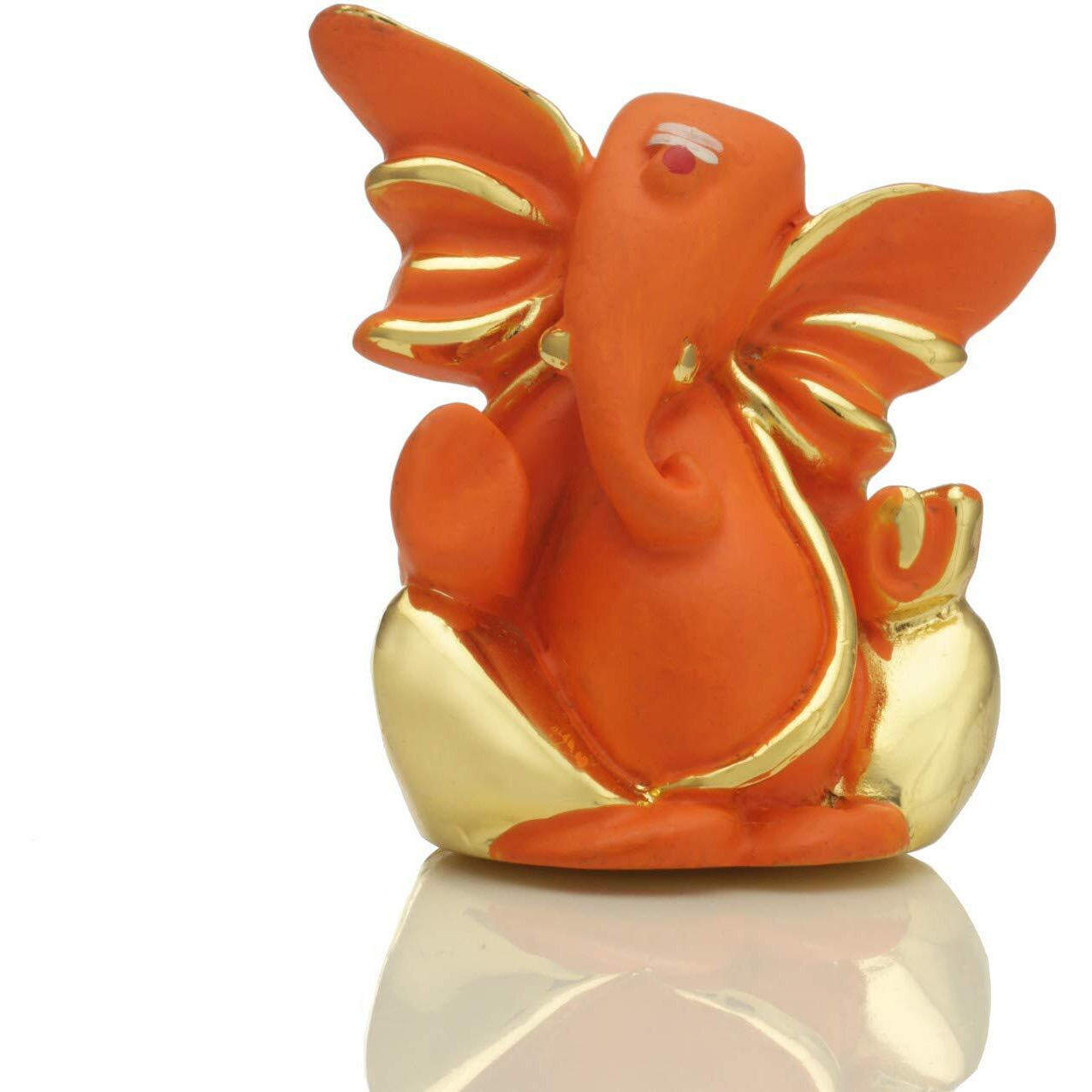 Collectible India Gold Plated Red Terracotta Ganesha Statue for Car Dashboard God Ganpati Idols Home Office Decor (Size 7cm x 6cm)