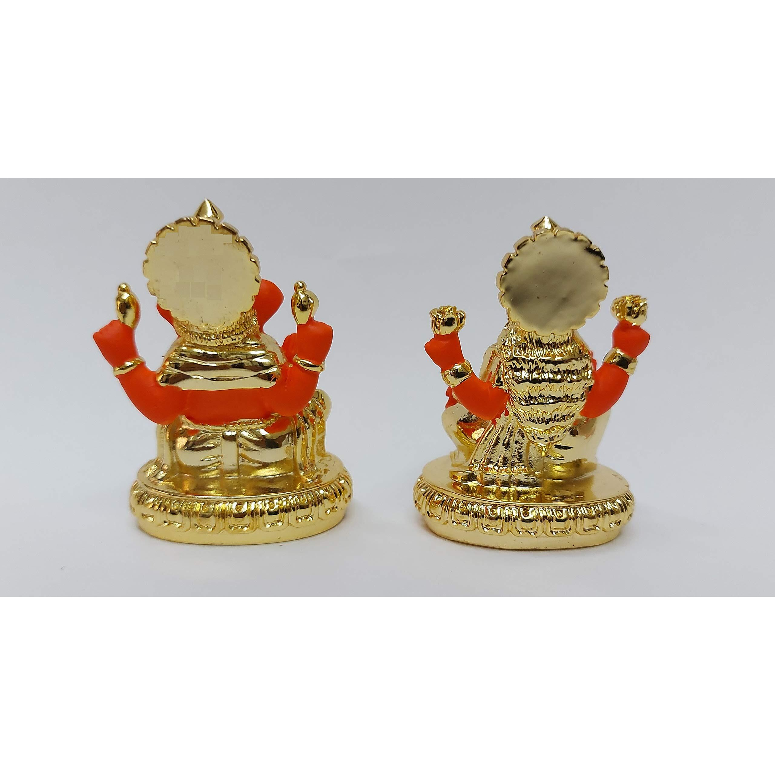 Gold Art India Gold Plated New Chakra Laxmi Ganesha Pair Goddess Idol | Laxmi Devi Ganpati Ji |for Diwali Dooja Sculpture Statue Home, Gifting,Showpiece (2.75 inches Height)(Gold Orange)