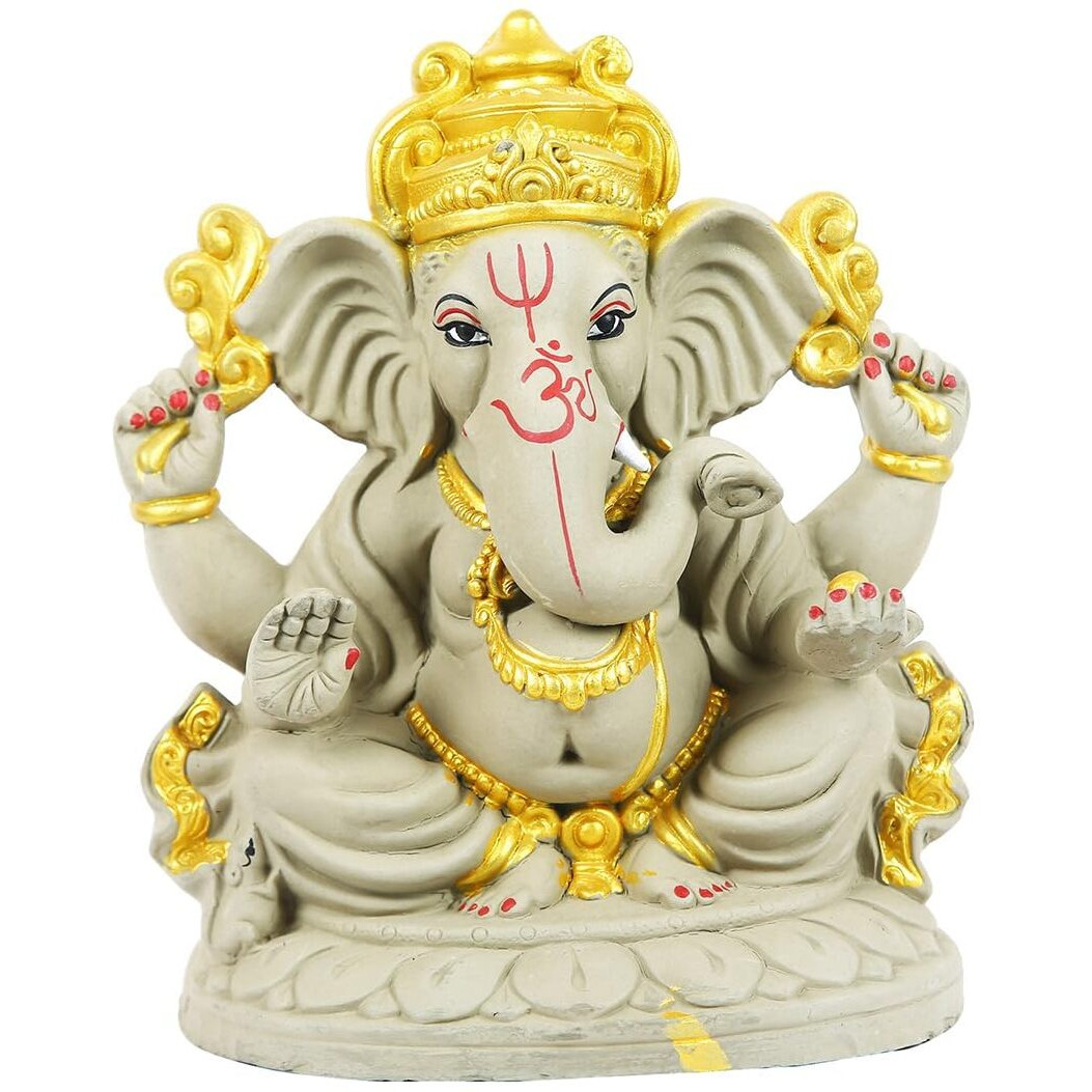 TIED RIBBONS Large Eco Friendly Water Soluble Ganpati Visarjan Idol Murti Terracotta Mitti Clay Ganesha Statue Handcrafted Decorative Items for Home Pooja Room Living Room Gift Set (34.2 cm x 25.4 cm)