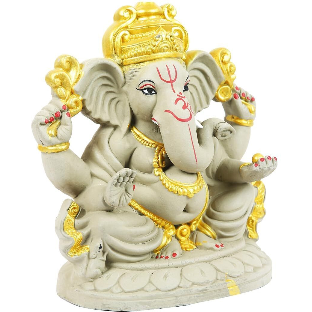 TIED RIBBONS Large Eco Friendly Water Soluble Ganpati Visarjan Idol Murti Terracotta Mitti Clay Ganesha Statue Handcrafted Decorative Items for Home Pooja Room Living Room Gift Set (34.2 cm x 25.4 cm)