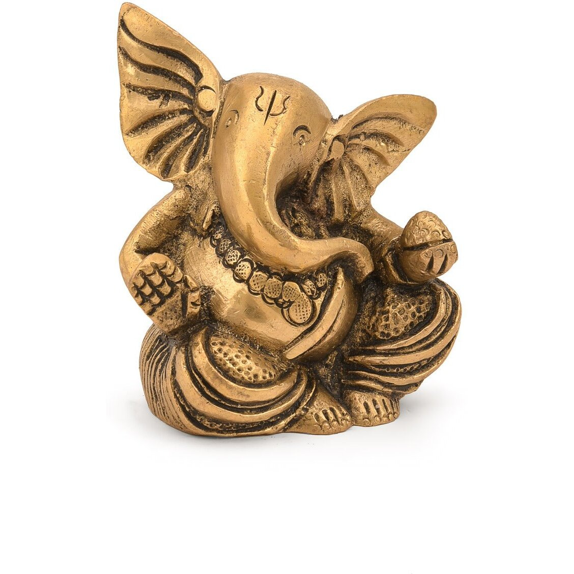 Collectible India Ganesha Brass Statue Sitting Ganpati Figurine (3 x 2 Inches)