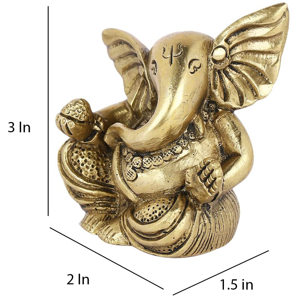 Collectible India Ganesha Brass Statue Sitting Ganpati Figurine (3 x 2 Inches)