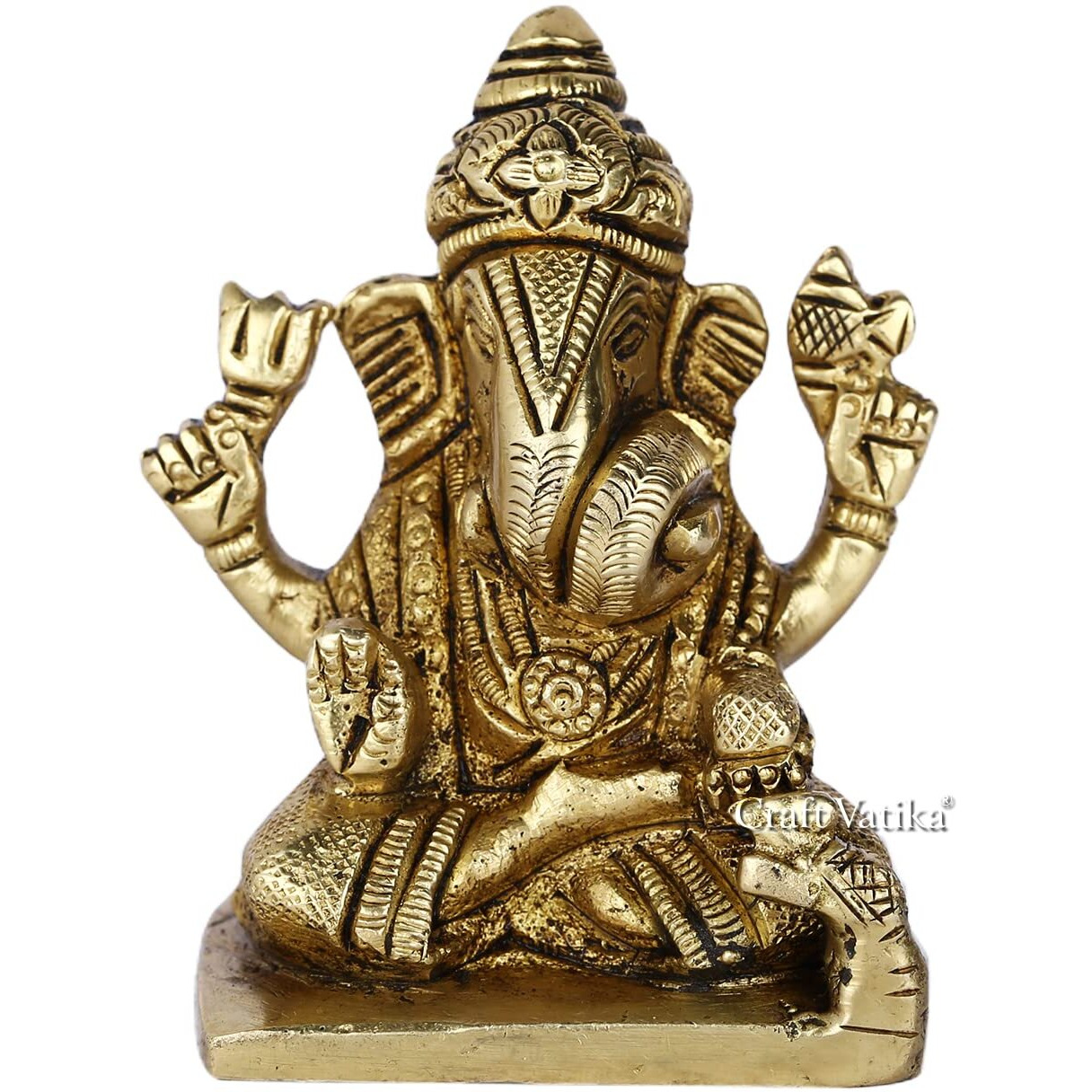 CraftVatika DAGDU Seth Ganesha Idol Murti Showpiece for Car Dashboard Gift Brass Shreemant Dagdu Ganpati Idols Statue for Home Pooja Living Room Decor (3 Inches Height)