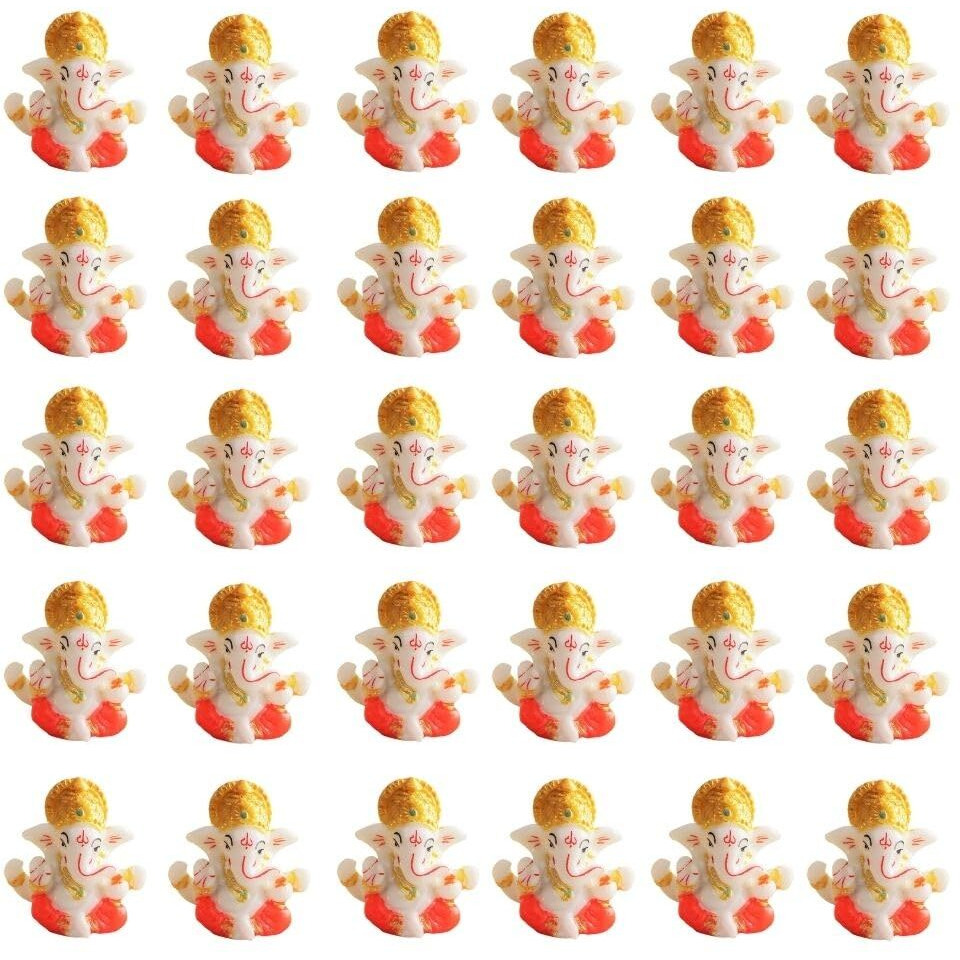 CraftVatika Polyresin Ganesha Idol Set of 30 for Home Decor, Diwali Return Gift, Car Dashboard, Ganesh Murti Showpiece Gift 2.5 x 2.5 Inch