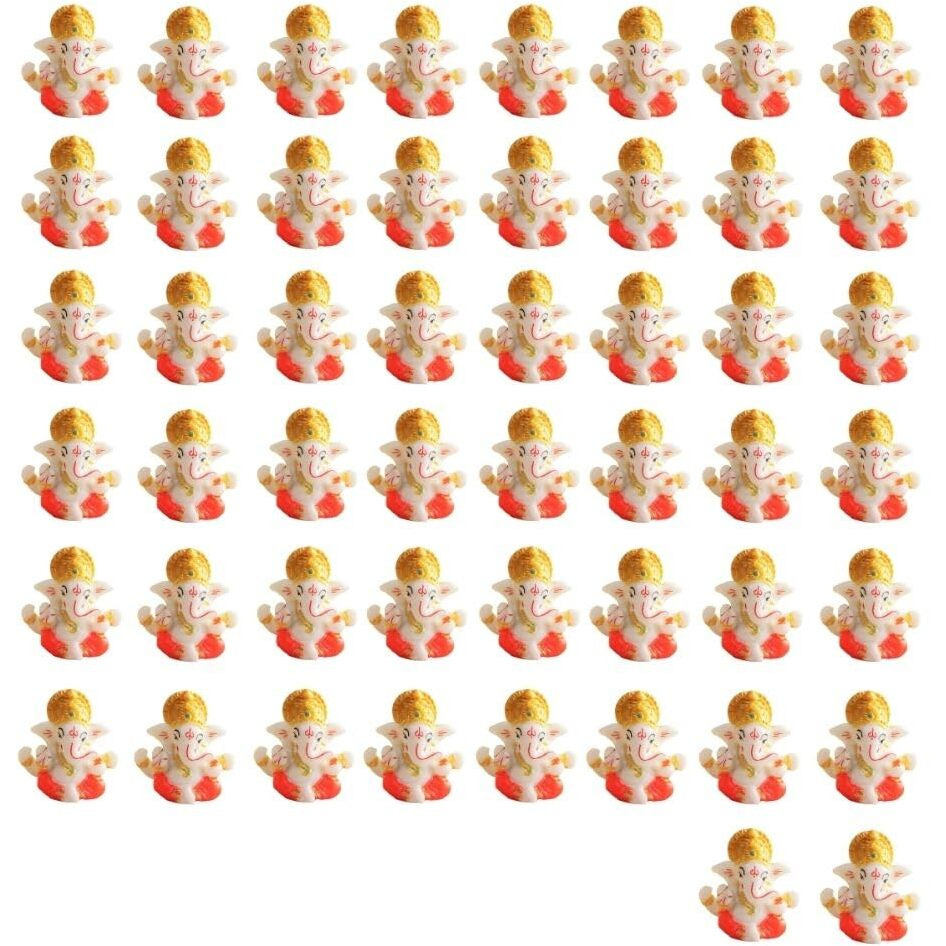 CraftVatika Polyresin Ganesha Idol Set of 50 for Home Decor, Diwali Return Gift, Car Dashboard, Ganesh Murti Showpiece Gift 2.5 x 2.5 Inch